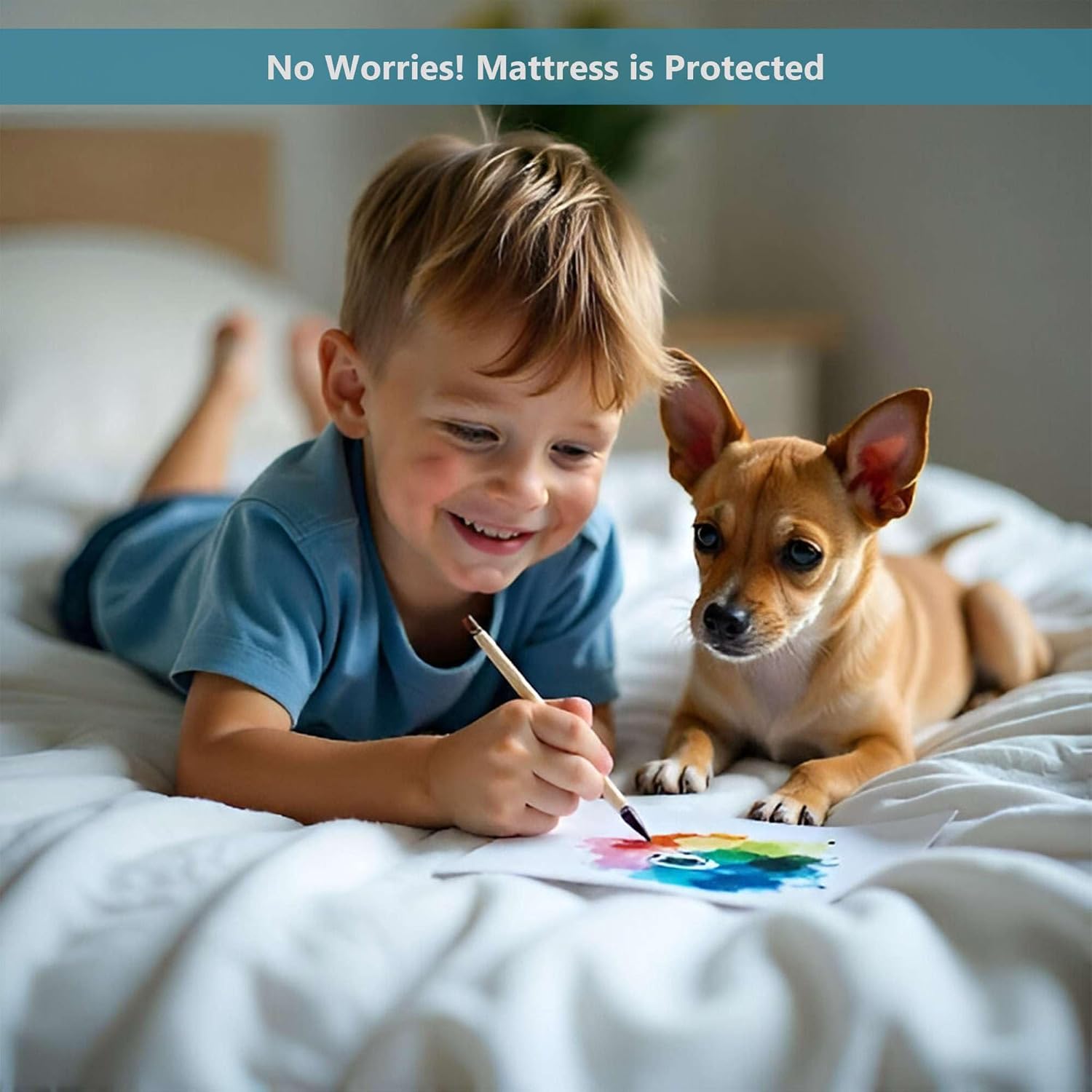 100% Waterproof Mattress Protector, Queen Size - 15 Inch Deep Pocket, Extra Soft 100% Cotton Terry Surface - Fitted Style Mattress Protector, Machine Washable Cotton Cover, White Solid