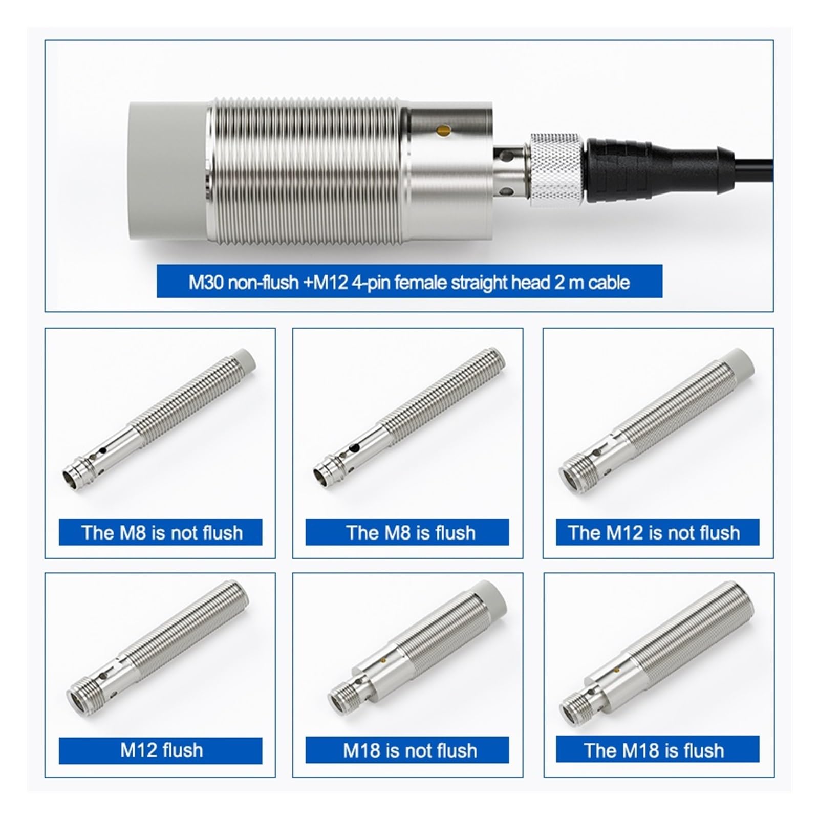 Sensor de proximidad Capacitivo con Conector de protección múltiple.(M30 Flush 20mm)
