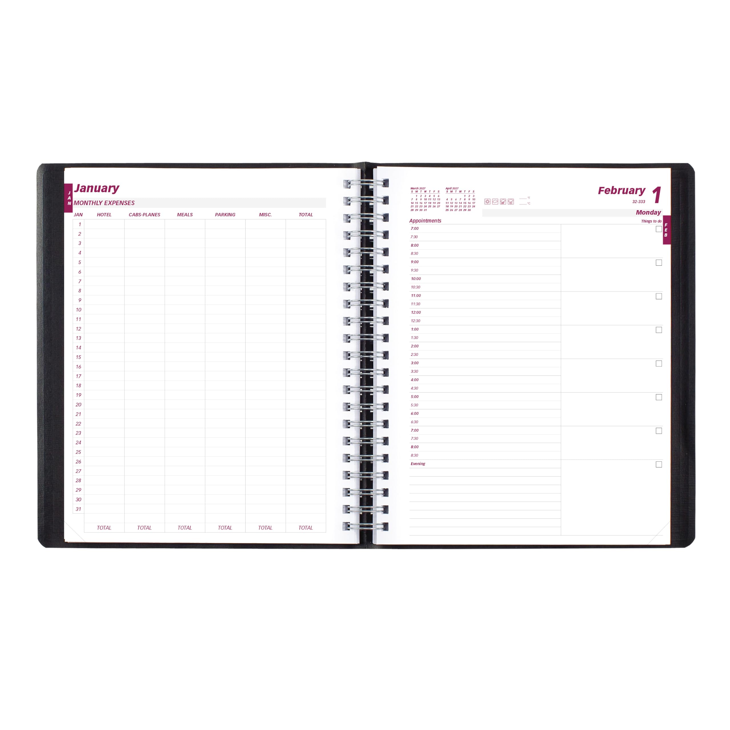 Brownline® Agenda giornaliera 2027, agenda giornaliera 12 mesi, da gennaio a dicembre, rilegatura a doppio filo, 28 x 21,6 cm, nero (CB965.BLK)