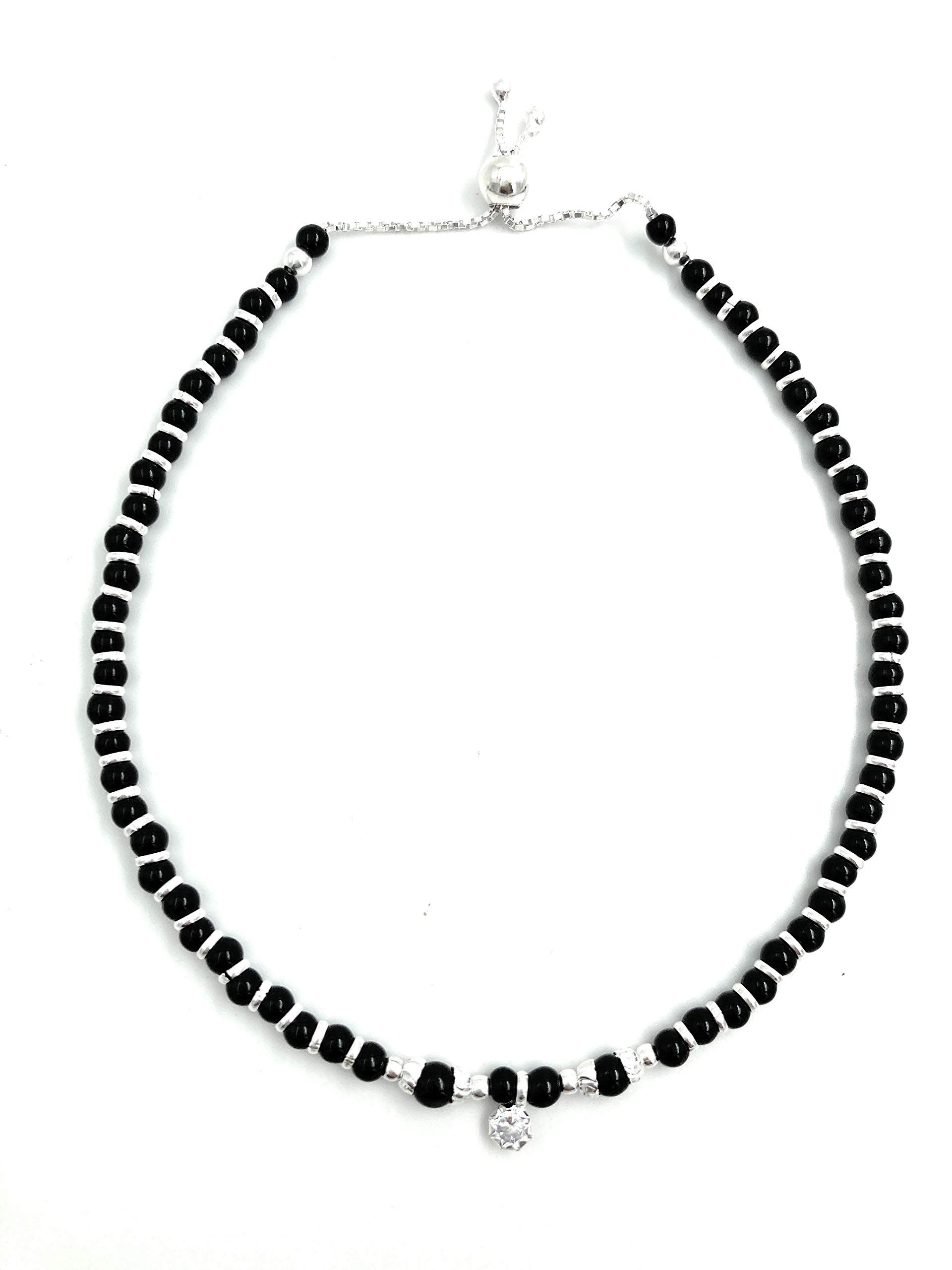 VRINDAM JEWELLERS Elegantly Designed 925 Sterling Silver Single Stone Charm Nazariya Anklet with Black Beads For Girls and Women_Adjustable_Comfortable_Single Piece (B08XW459QT) Amazon Price History, Amazon Price Tracker