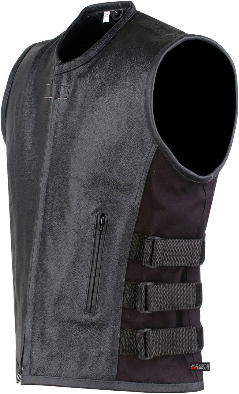 New Men's Armor Biker Motorcycle Leather Adjustable Vest Stylish Black : Automotive