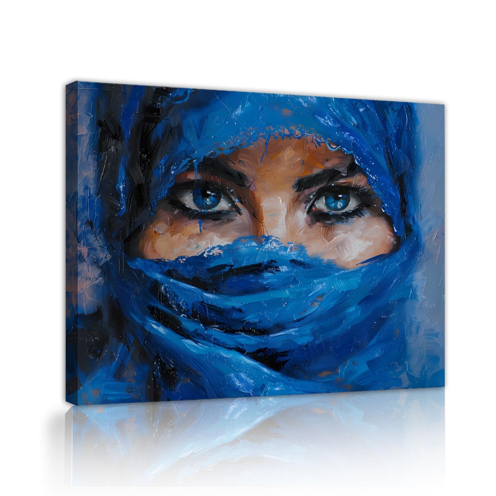 UIRINGART Femme mystérieuse Toile Peinture Yeux Bleus Impression Mur Art Décor Pour Salon Chambre Salle de Bain Bureau Exotique Affiche Images 30x40cm Cadre intérieur