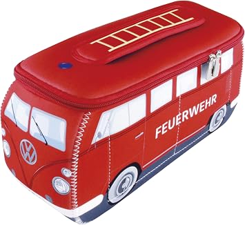 BRISA VW Collection - Volkswagen Neoprene Universal Makeup Cosmetics Toiletry Travel Pharmacy Bag in T1 Bus Design Firetruck/Red Large 11.8 x 5.5 x 4.7 inches