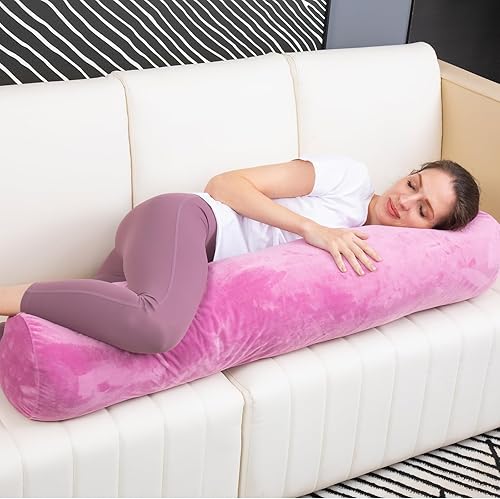 Miniatura 6 de Almohada de cojín para cama, almohada larga y redonda para adultos con funda de terciopelo extraíble, almohada cilíndrica de tubo decorativo, 47 x