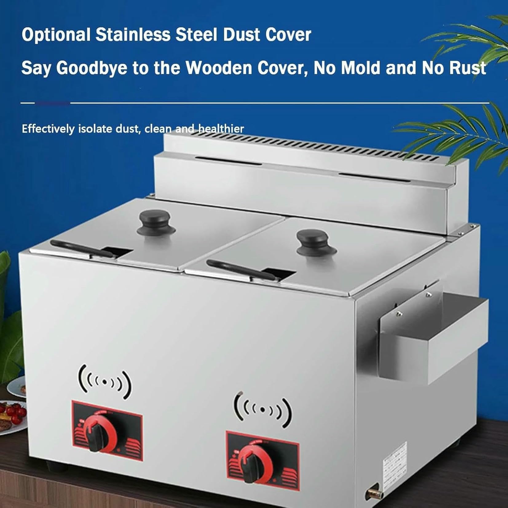 Freidora de Gas Profesional, freidora de Acero Inoxidable para encimeras comerciales de restaurantes, freidora de Pollo con Cesta para Cocina Familiar