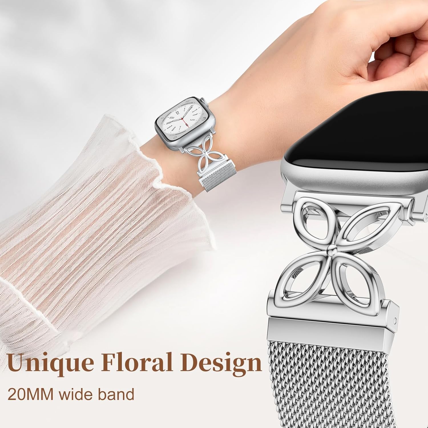 Getino Metal Loop for Apple Watch Bands for Women 40mm 41mm 42mm 44mm 45mm 46mm 49mm 38mm, Magnetic Stainless Steel Milanese iWatch Band for iWatch SE Series 11 10 9 8 7 6 5 4 3 2 Ultra, Silver - Image 3