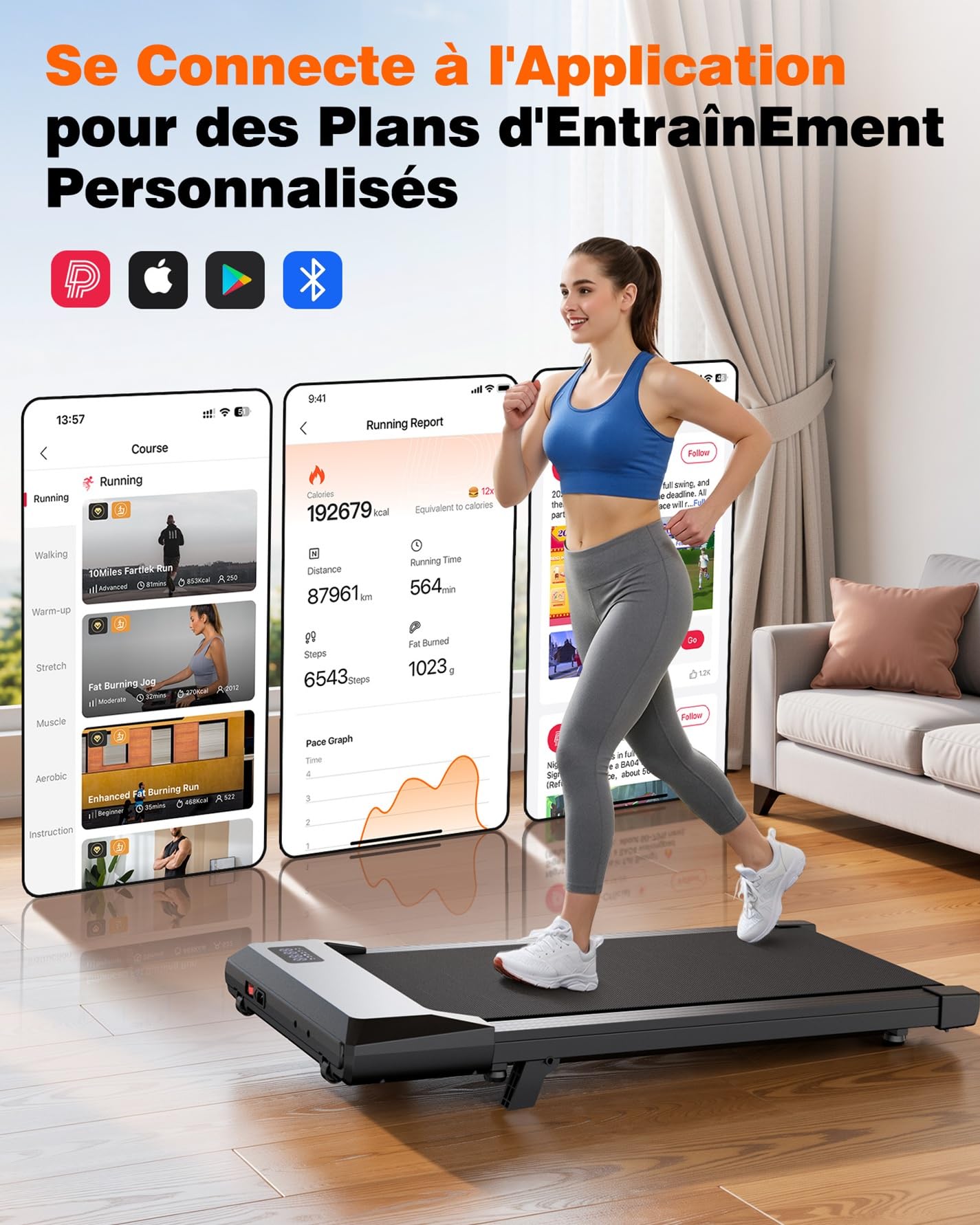 Superun Raceable Tapis de Course 136KG Capacité avec APP Contrôle Walking Pad