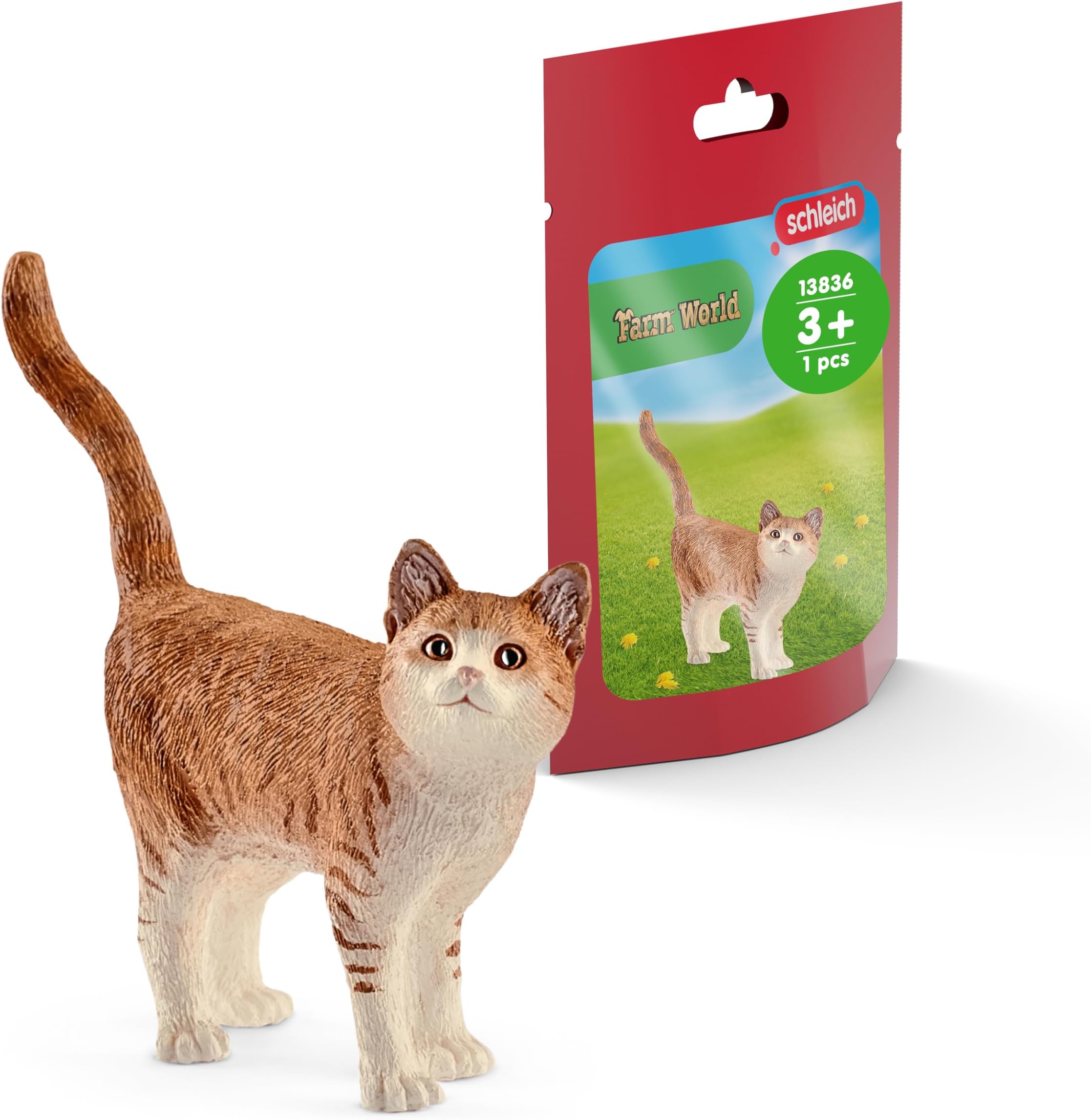 SCHLEICH Farm World - Realistic Cute Cat Toys for Boys and Girls - Orange and White Tabby Cat Toy - Farm Animal Toys for Kids Ages 3+