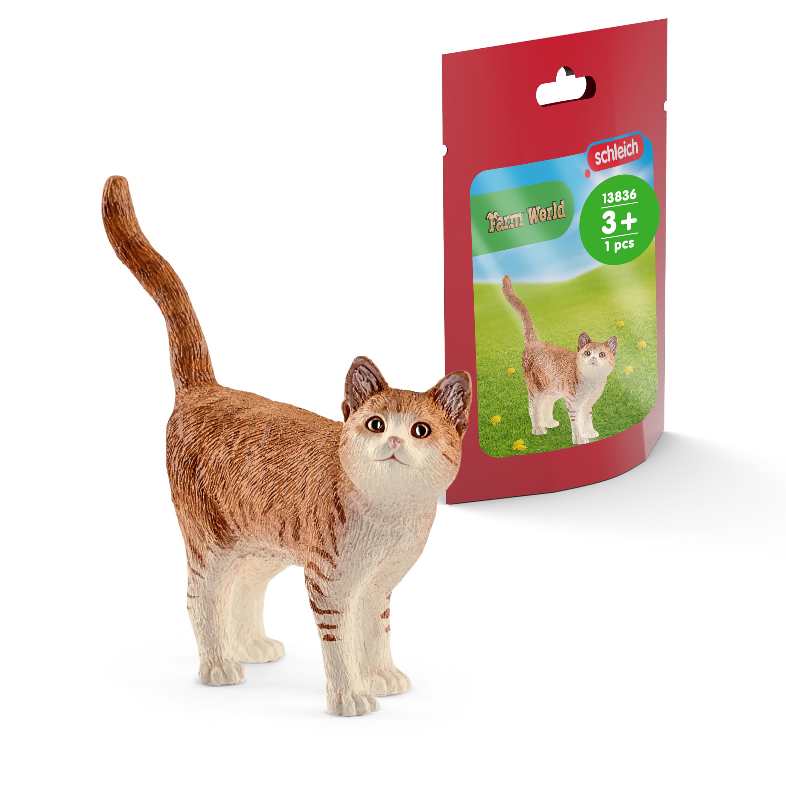 Schleich Farm World, Realistic Cute Cat Toys for Boys and Girls, Orange and White Tabby Cat Toy, Ages 3+