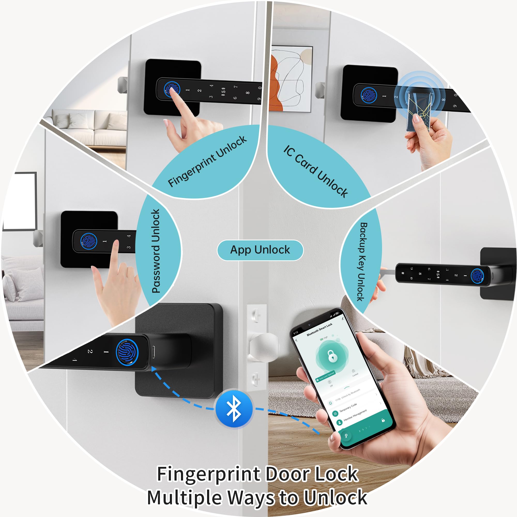 Fingerprint Door Knob With Keypad, Entry Keyless Door Lock With Handle, Fingerprint, Code, Keys, 0.2s Biometric Smart Door Lock For Bedroom, Hotel, Office