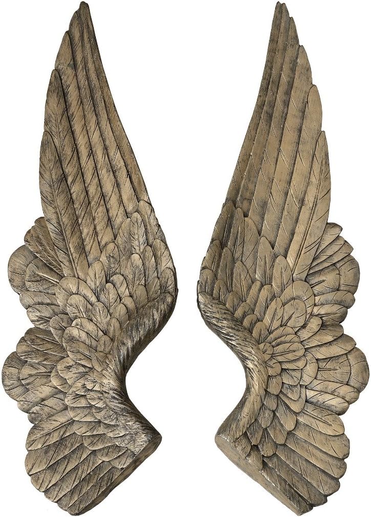 Antique Gold Pair Large Angel Wings Wall Sculpture Hanging Art Decor Plaque