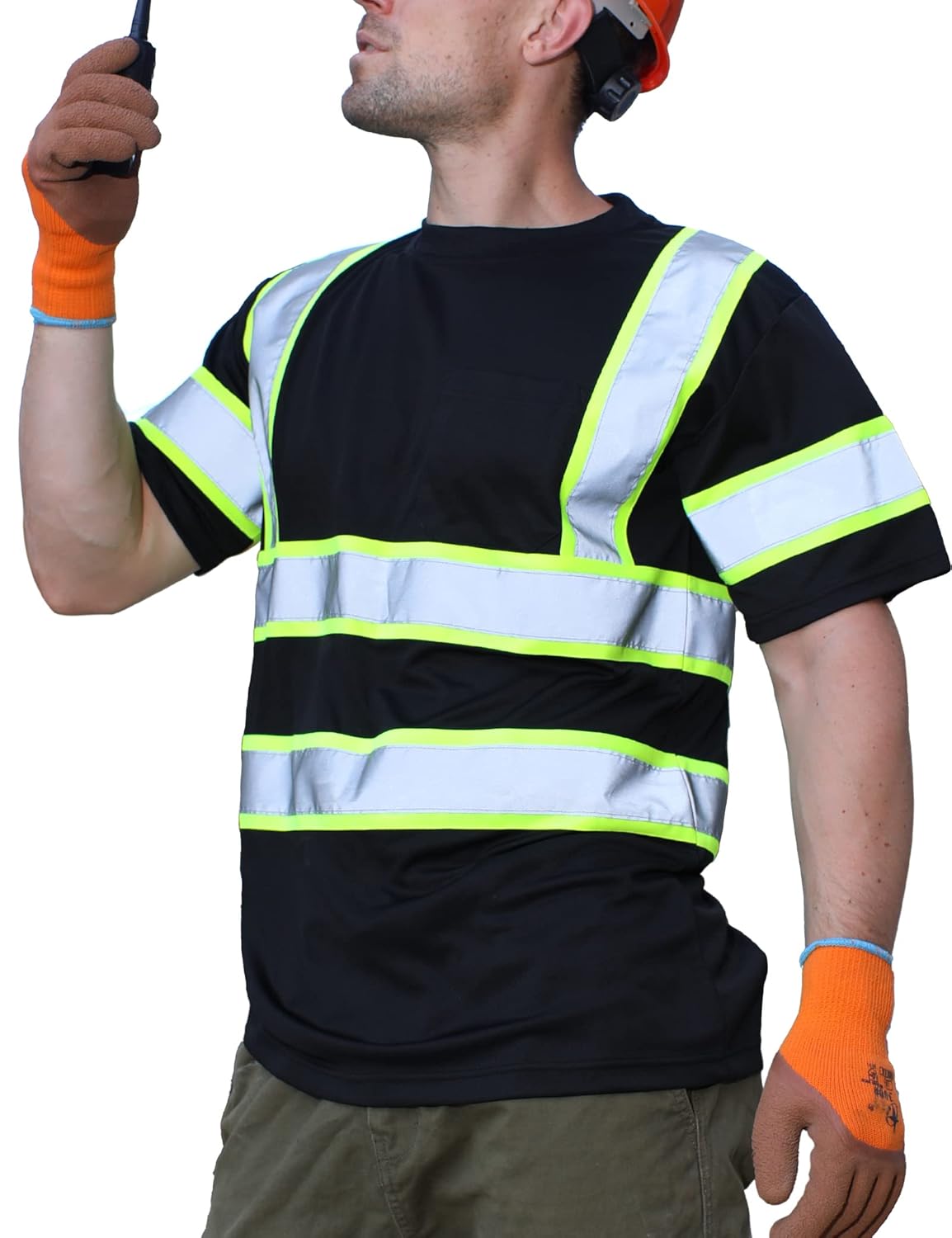 sesafety 3PACK High Visibility Shirts for Mens, Class 3 Hi Vis Reflective Construction Shirts for Men with Pocket Safety T Shirts for Men Work Shirt for Mens Short Sleeve