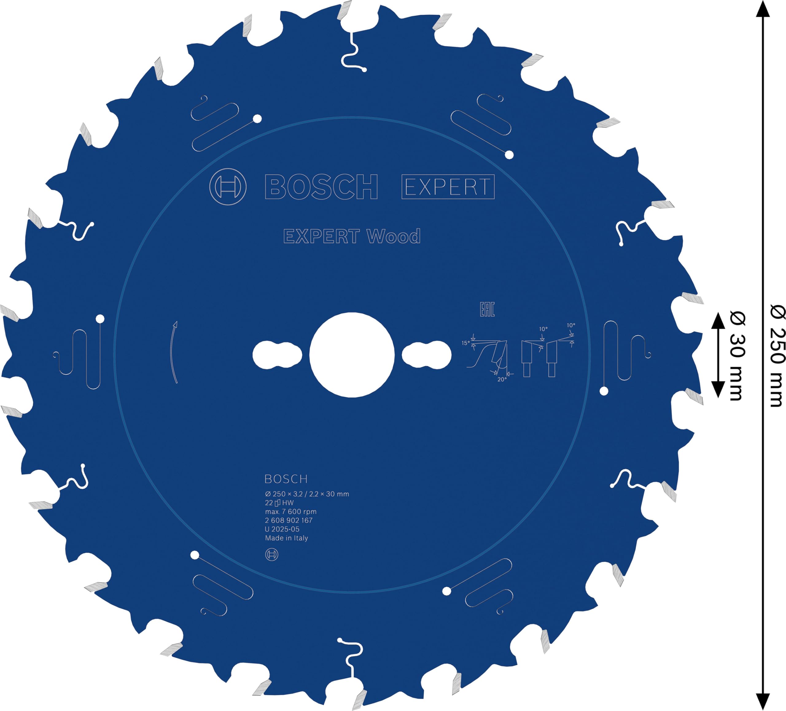Bosch 1x Lama per sega circolare EXPERT per Wood cablata per seghe da banco (per Legno tenero, Legno duro, Ø mm, Professional Accessorio Sega circolare a filo da banco)