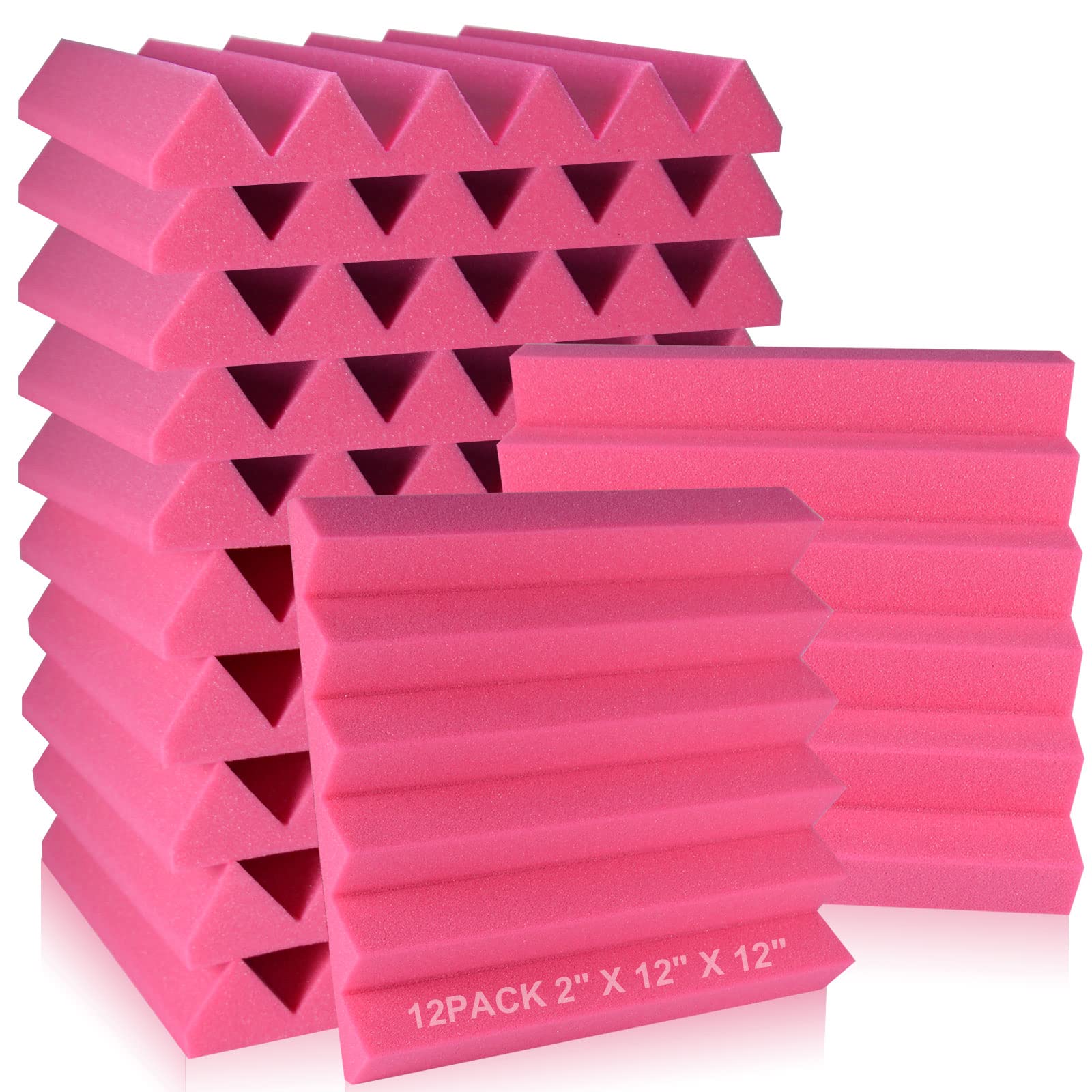 Acoustic Panels, SINWE 2" X 12" X 12" Acoustic Foam Panels, Soundproofing Acoustic Studio Foam, Soundproof Wedge Style Panels Tiles Noise Canceling for Studio Recording, Home Office(12 Pack, Pink)