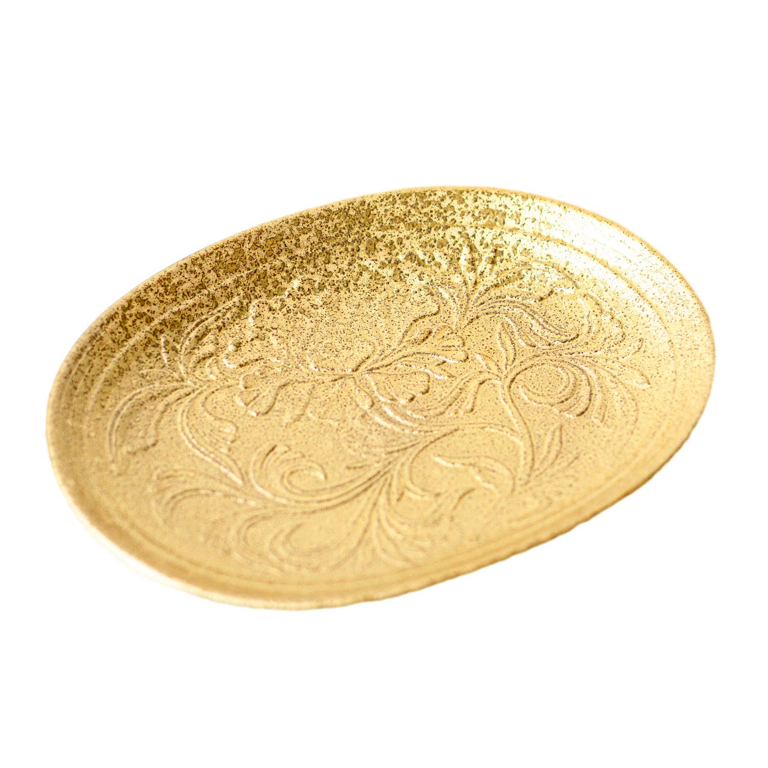 Amazon.co.jp: 有田焼 陶悦窯 唐草彫 小判皿 16×12cm 金塗 日本製 