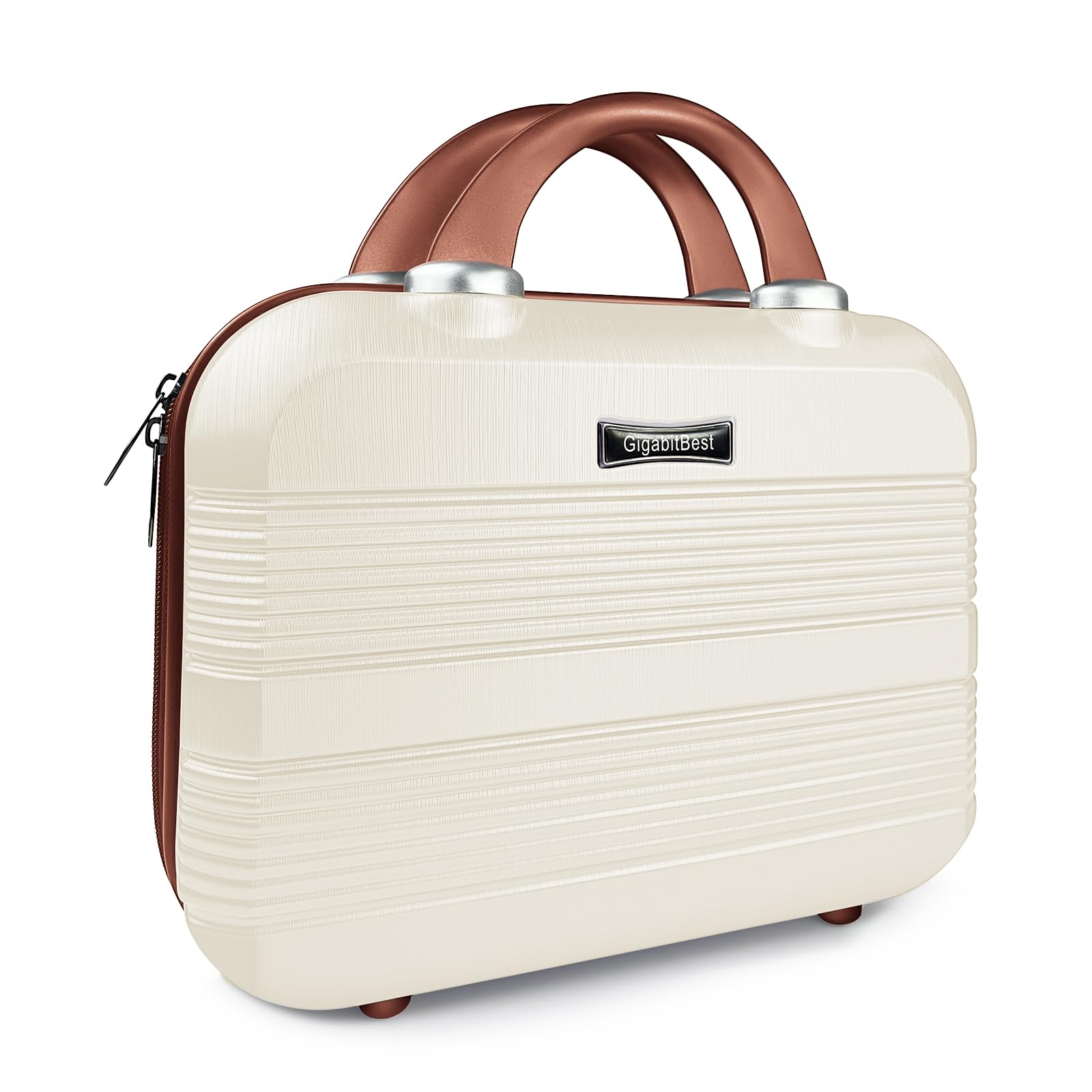 Photo 1 of **HANDLE BROKE OFF***GigabitBest 14" Portable Hard Shell Makeup Travel Case - Stylish PC+ABS Cosmetic Organizer for Women - Scratch-Resistant, Elastic Strap, Mini Suitcase - Perfect for Romantic Gifts?Light Brown?