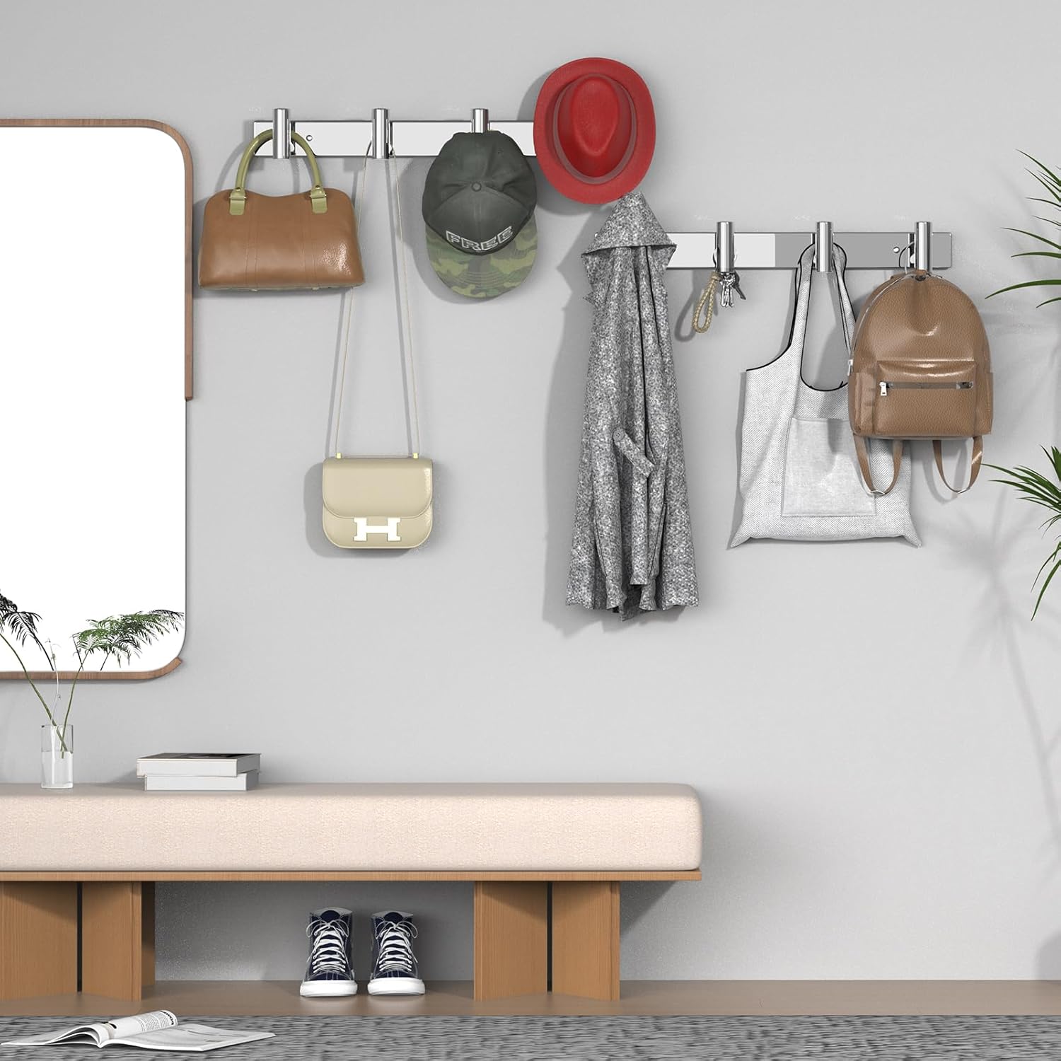 VAEHOLD Hat and Coat Wall Mount Rack - Hooks for Robes, Bags, Keys, and Towels - Bathroom Towel Hanger Organizer (Polished Chrome, “T“ Shape 4 Hooks 1 Pack) - Image 3