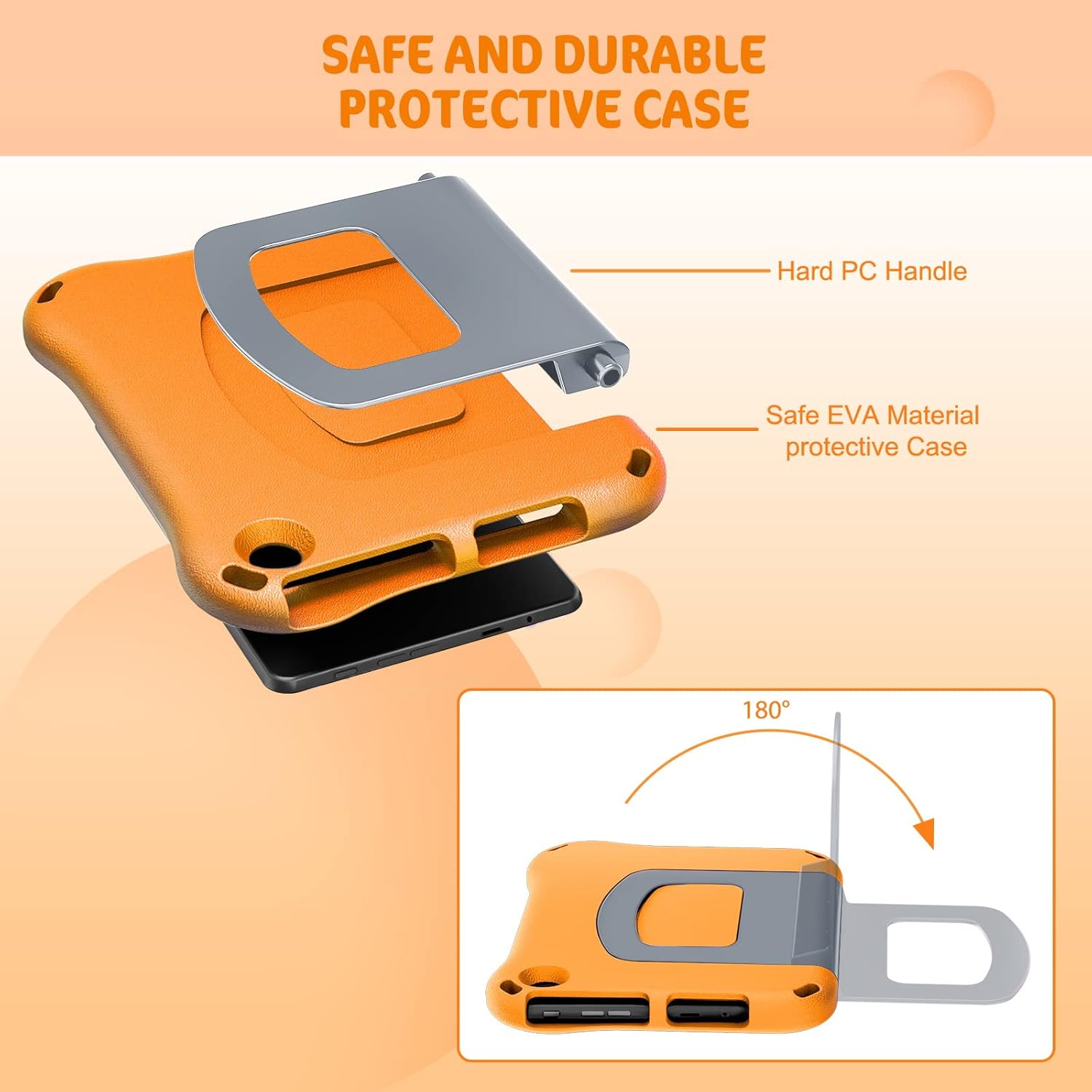 Tablet 8 inch Case Cover for Kids,Compatible 2024/2022 8 Tablet Case,Not for iPad/Samsung/Onn/Andriod Tab - Auorld All-New Lightweit Shockproof EVA Case with Handle Stand for 8 inch Tablet-Orange