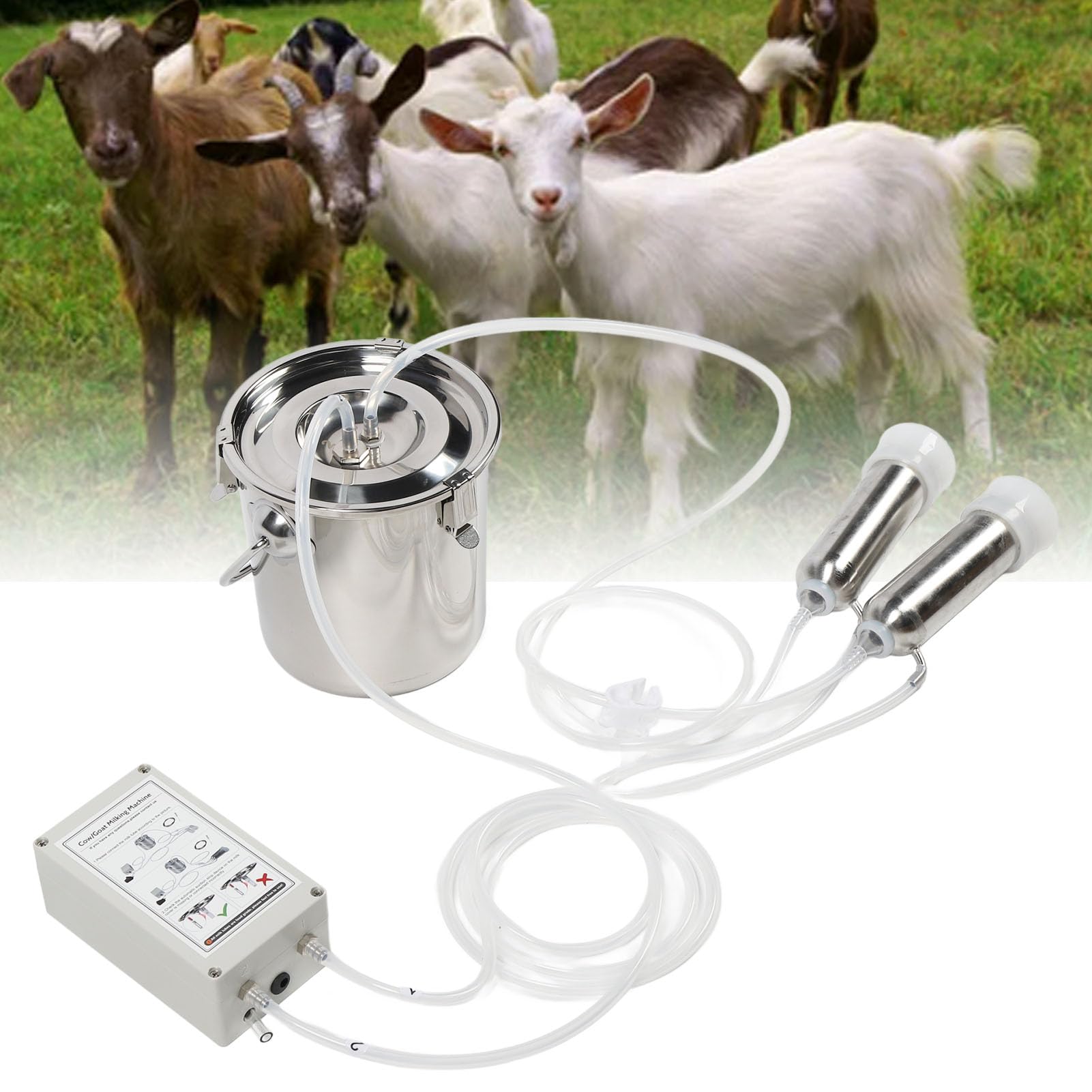 3L Elektrische Melkmaschine Aus Edelstahl – 12W, 35-45 KPa Vakuum, 43-46 Puls/min, Für Kühe Und Ziegen, Inkl. Bürsten Und Adapter