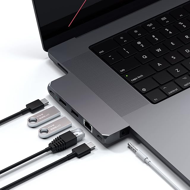 SATECHI Type-C Pro Hub Mini Adapter - USB4, USB-A 3.0 Data, Gigabit Ethernet, USB-C Data and Audio Jack - Compatible with 2021 MacBook Pro M1 Pro & M1 Max, MacBook Air/Pro M1 2020 (Space Gray)
