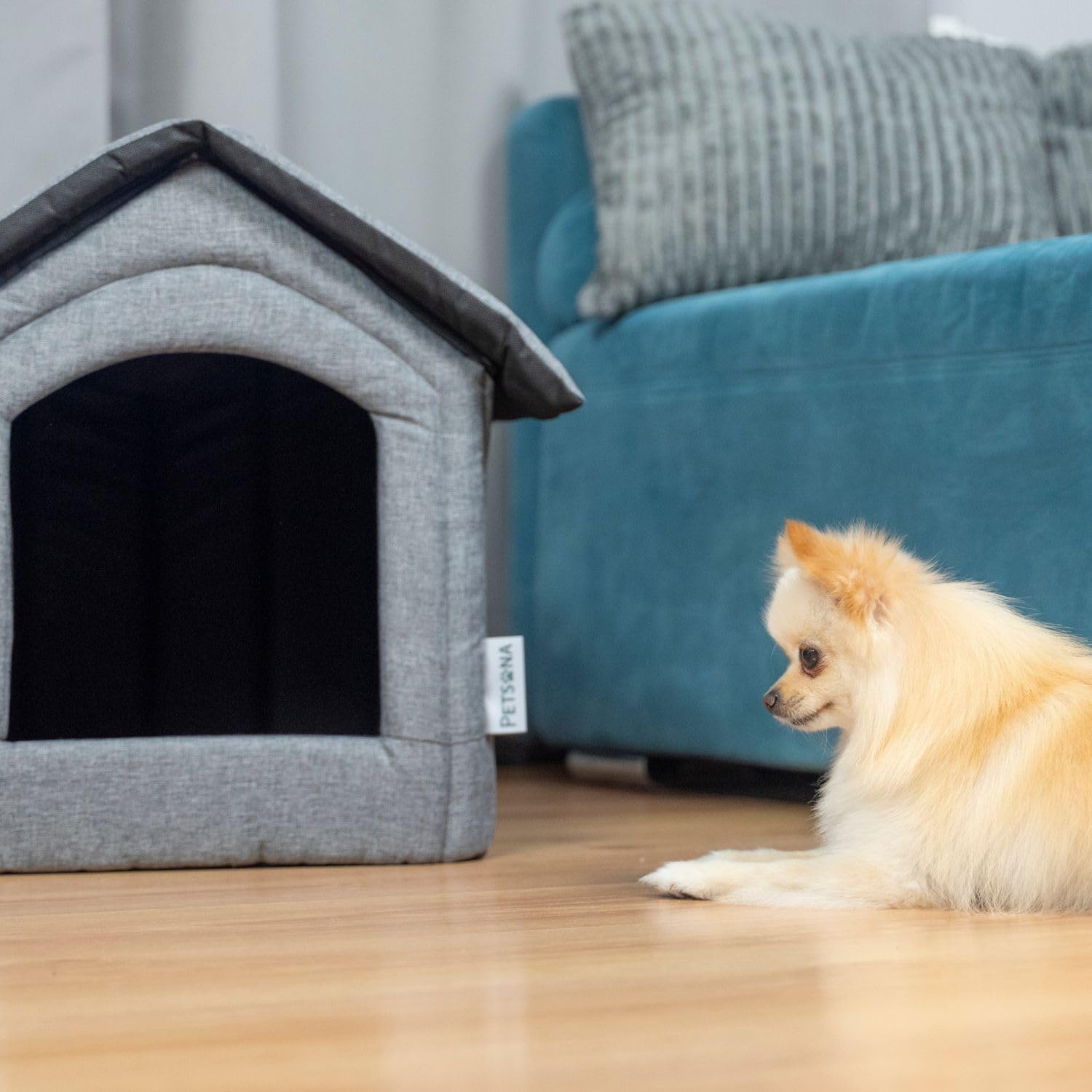 Niche pour Chien Lit pour Chat Animal Pliable avec Toit Amovible Lit De Grotte Animal De Compagnie Couchage Taille M, Gris