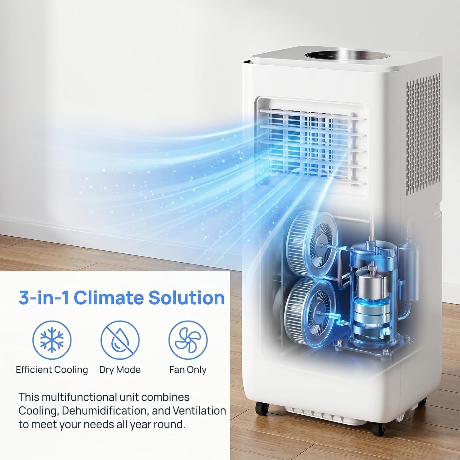 Tragbare Klimaanlage 14000 BTU, Fernbedienung, 24h Timer, Fensterset, kühlt bis 28 m², Oszillationsfunktion, 2 Geschwindigkeitsstufen für zu Hause & Büro, 14000 BTU, 14000 BTU