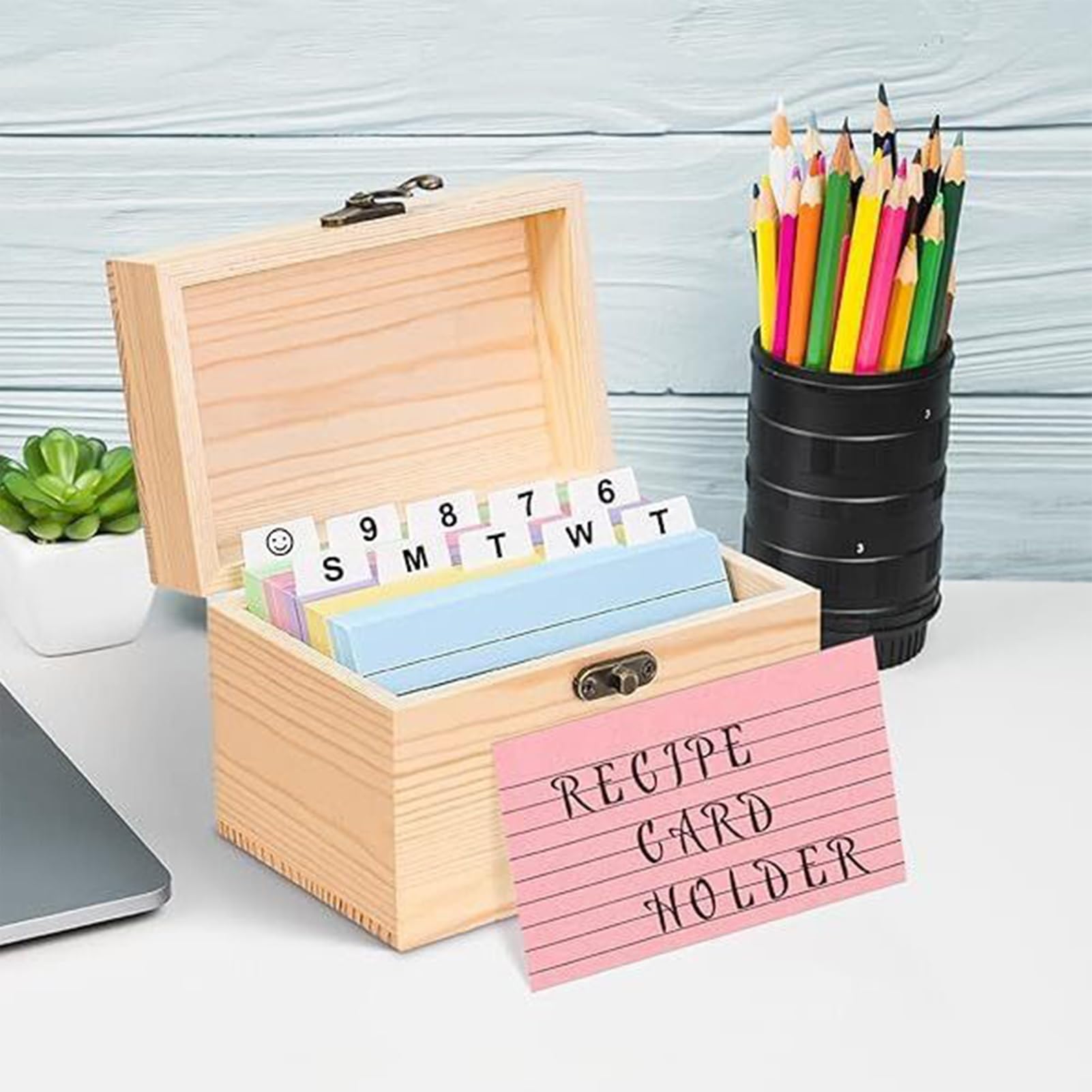 Generisch Holz Karteikartenbox A7 Mit 150 Karten, Rezeptbox Aus Holz Mit Registerkarten, Karteikarten Organizer Für Notizen, Rezepte, Postkarten Und Büro Schule Hochzeit (15x10x10,5 cm)
