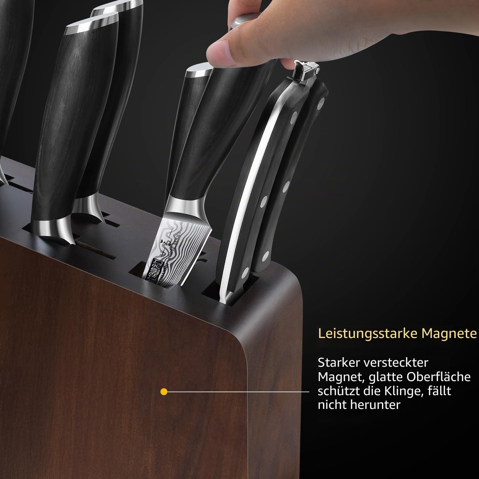 HOSHANHO 8-teiliges Messerset mit Magnetblock, Messerblockset Kochmesserset | Ultrascharfer Professionelles Küchenmesserset aus Pulverstahl mit Ergonomischem Griff und Messerschärfer
