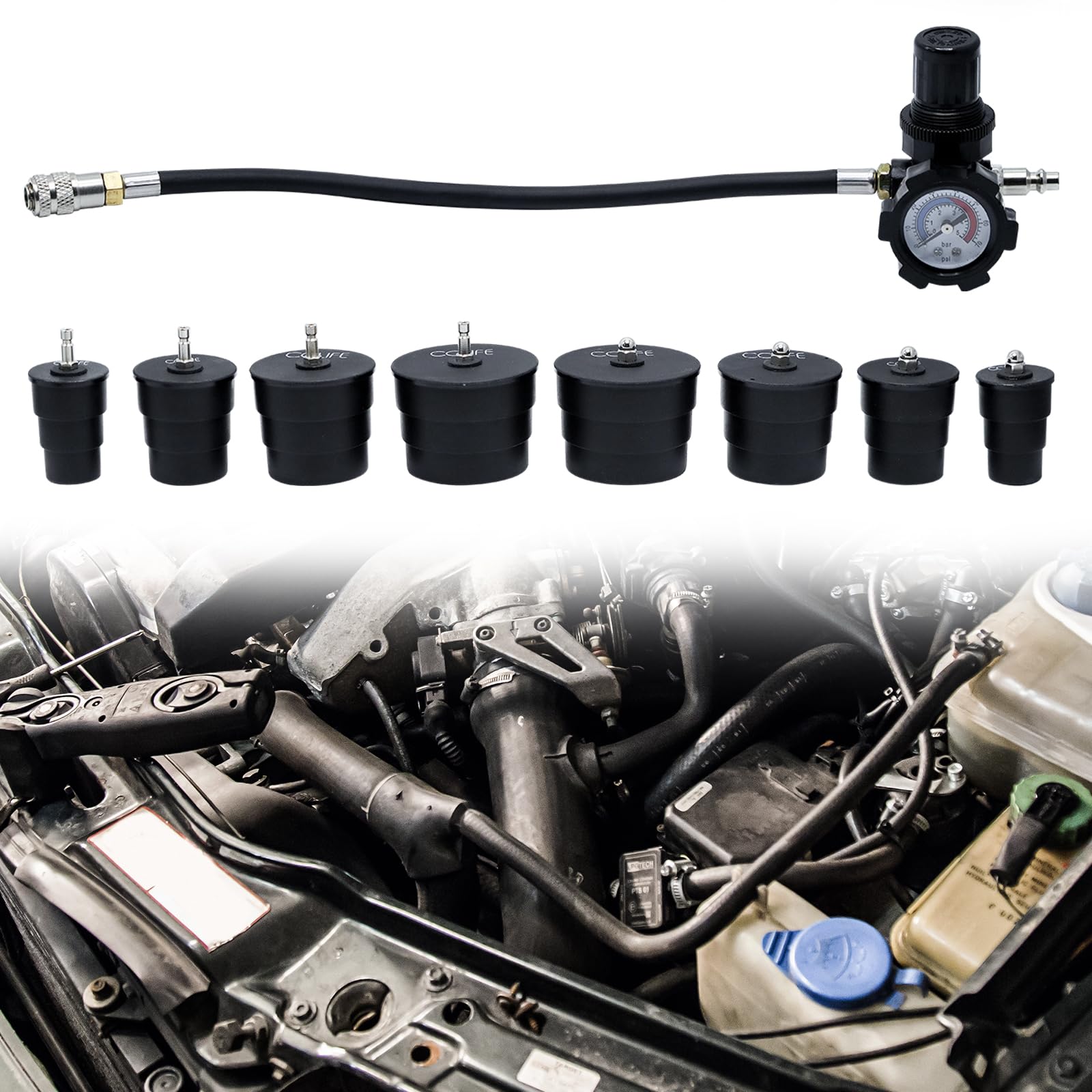 CCLIFE 9tlg Turbolader Ladeluft System Adapter Satz Prüfwerkzeuge Ladeluftkühler Abdrücksatz