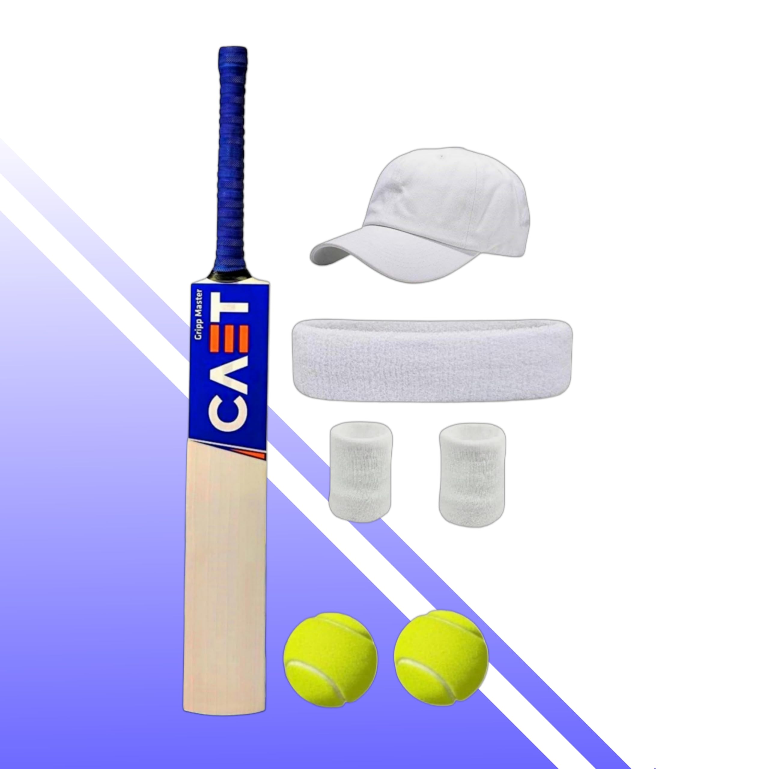 Popular Willow Cricket Bat Professional Grade with 2 Tennis Balls, Cap, Hand Band and Wristbands.-image-9