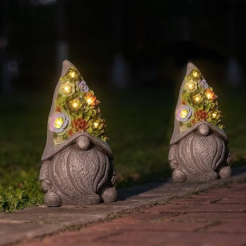 Miniatura 4 de Estatuas solares de jardín con suculentas y luces LED, estatuas de gnomos de jardín, decoraciones para patio, exterior, patio, balcón, jardinería,