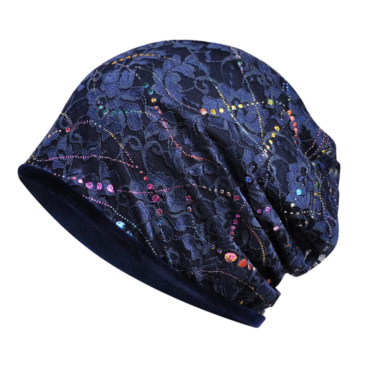 2piezas Turbante De Encaje Transpirable Para Mujer Gorro Flexibles y Práctico Para Uso Diario Sombrero De Moda Diseño Hollow Color Azul