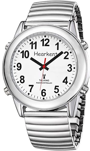 El reloj parlante inglés americano atómico habla hora clara y fuerte, la banda elástica de fecha y hora de alarma es el mejor regalo para personas