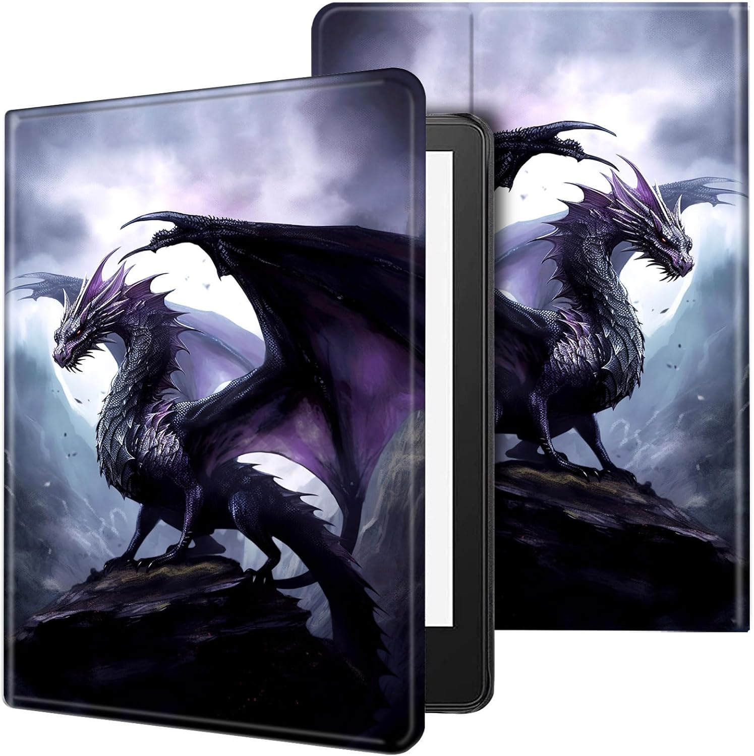 Case for 7" Kindle Paperwhite 12th Generation 2024 & Kindle Colorsoft Signature Edition,Leather Folio Adjustable Stand Cover Auto Wake/Sleep for Kindle Paperwhite 2024,Cool Purple Dragon