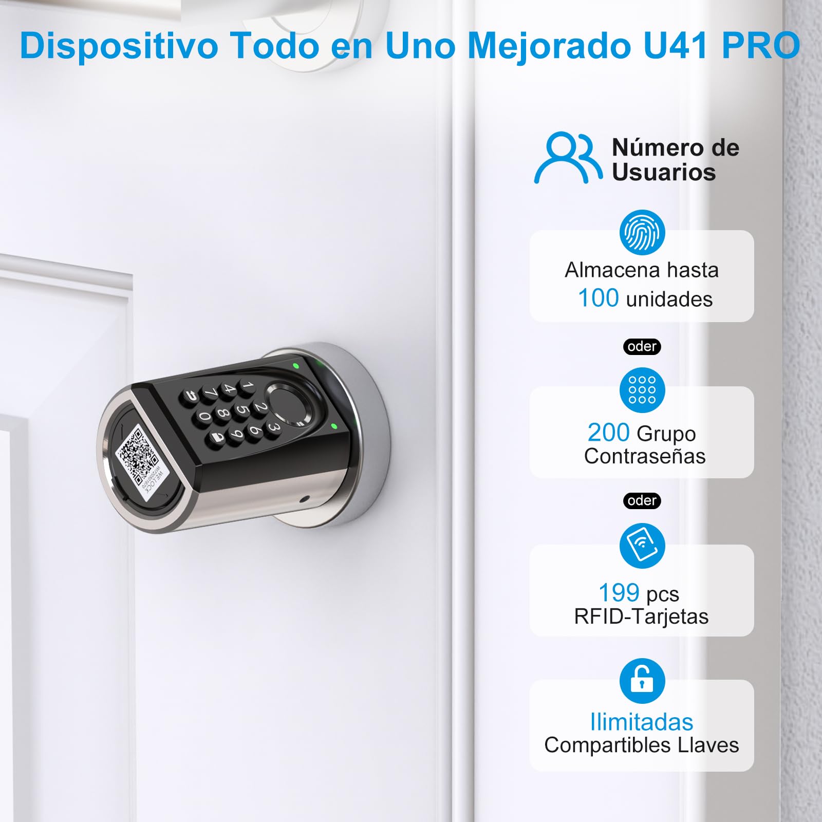 WELOCK ToucA51 Pro Smart Lock,Cerradura con Huella Digital,Contraseña,Tarjeta RFID y APP,Cerradura Inteligente WiFi,cerradura electronica exterior 40/30 para puertas de 50 a 100mm,Fácil instalación