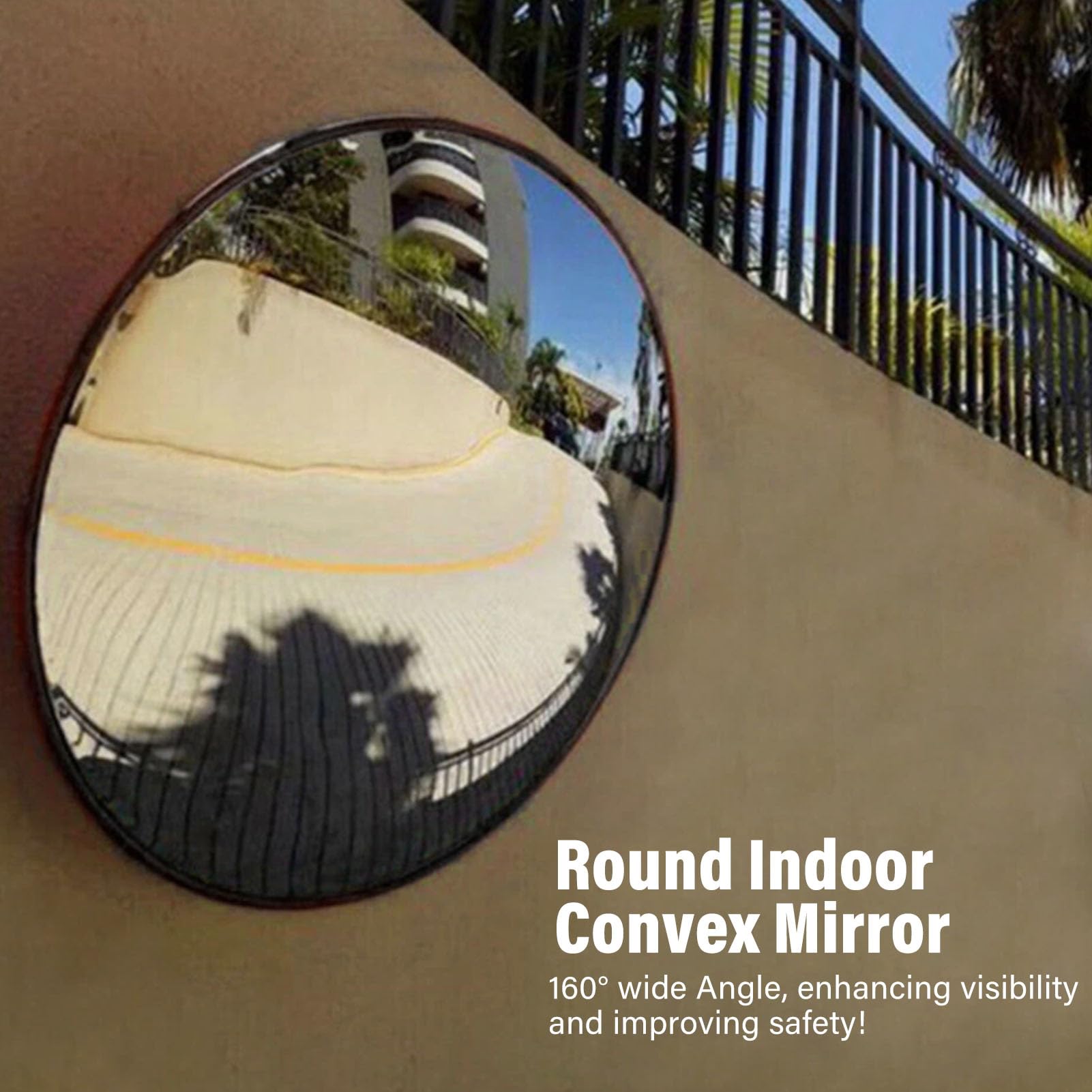 SIXRUN Miroir de Circulation Convexe PC ABS Rond pour Angle Mort, Support Mural Grand Angle de 160 Degrés pour Garage, Magasin, Entrepôt, Parking, Surveillance d'Angle Intérieur (60 cm)