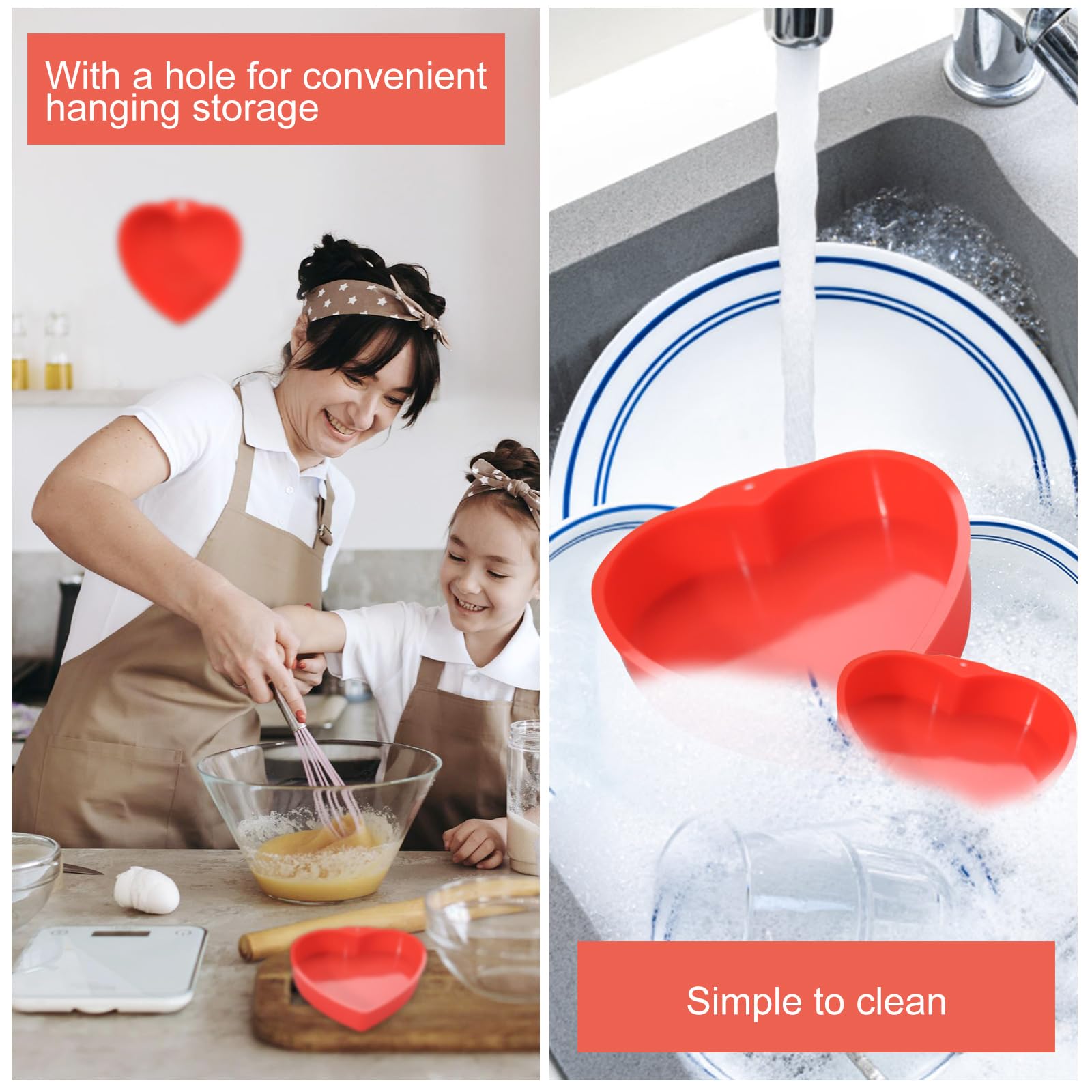9 stampi per torta a forma di cuore per San Valentino, stampi per torta a forma di cuore rosso, 20,3 cm, 15,2 cm, 10,2 cm, in silicone, antiaderente, riutilizzabile, per torte fatte in casa,