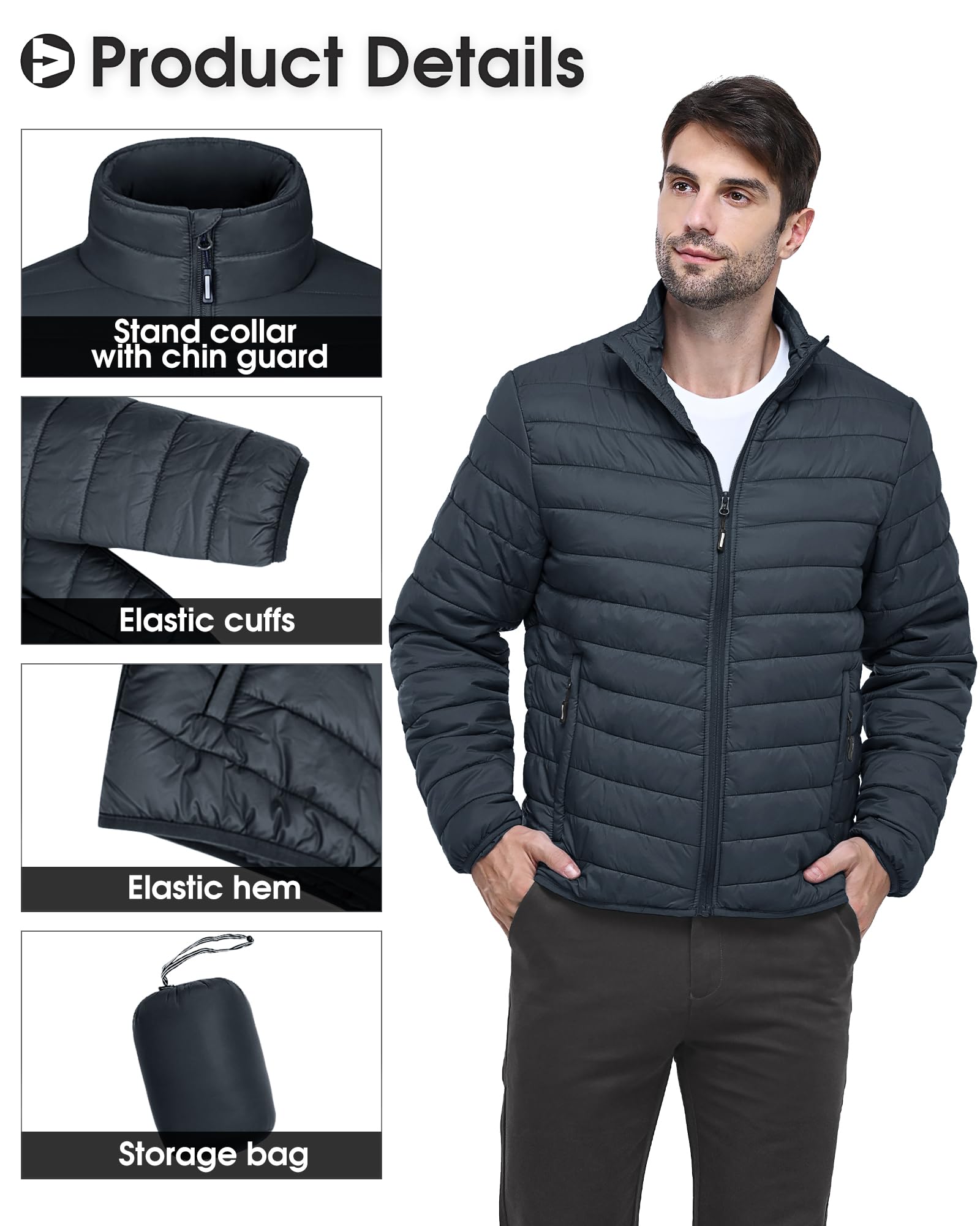 Outdoor Ventures Giacca trapuntata da uomo, leggera, calda, per le mezze stagioni, impermeabile, per attività all'aria aperta, casual