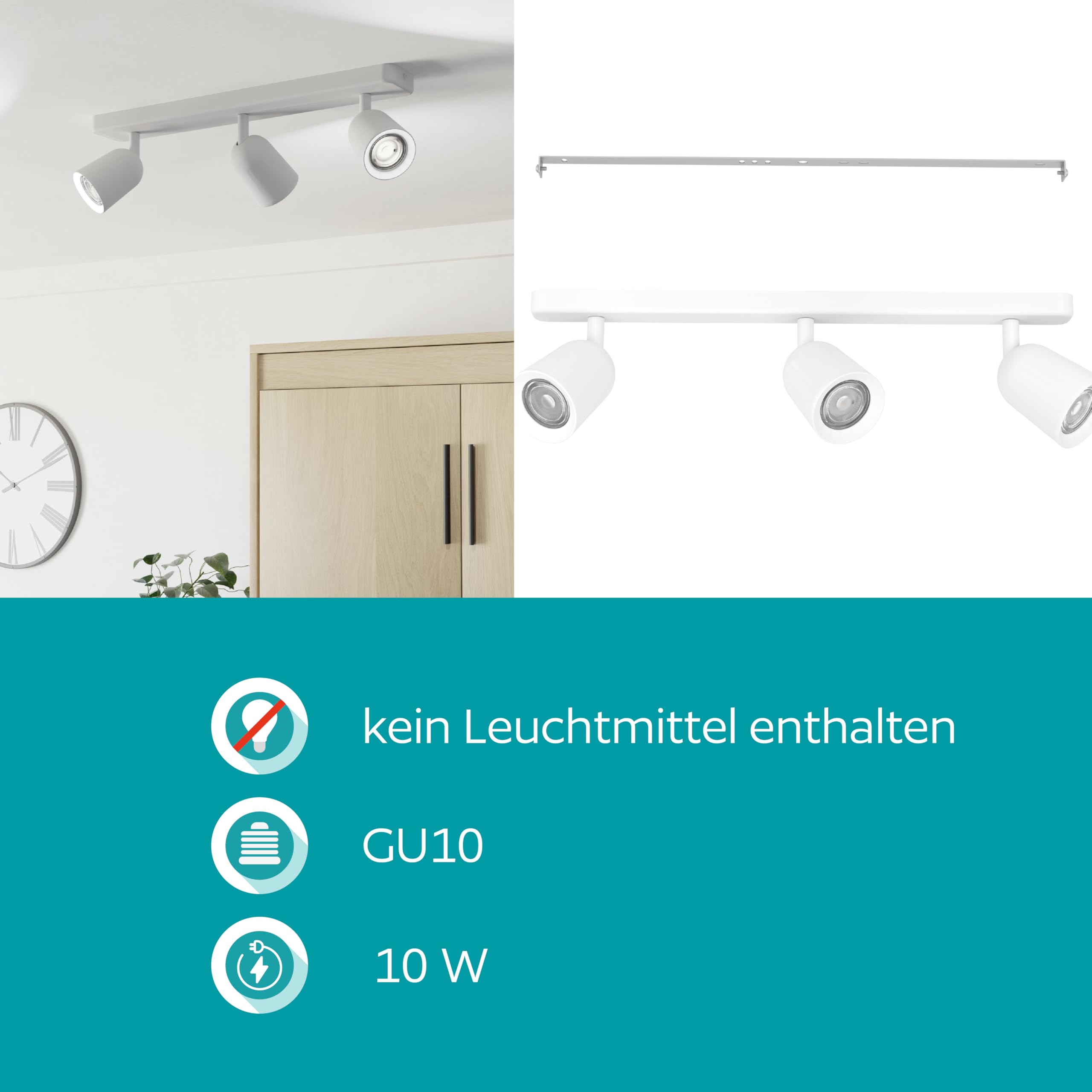 EGLO Deckenlampe 3-flammig Camaldoli Deckenstrahler | mit flexiblen drei Strahlern, Spot Deckenleuchte aus Stahl in Weiß, GU10 Fassung