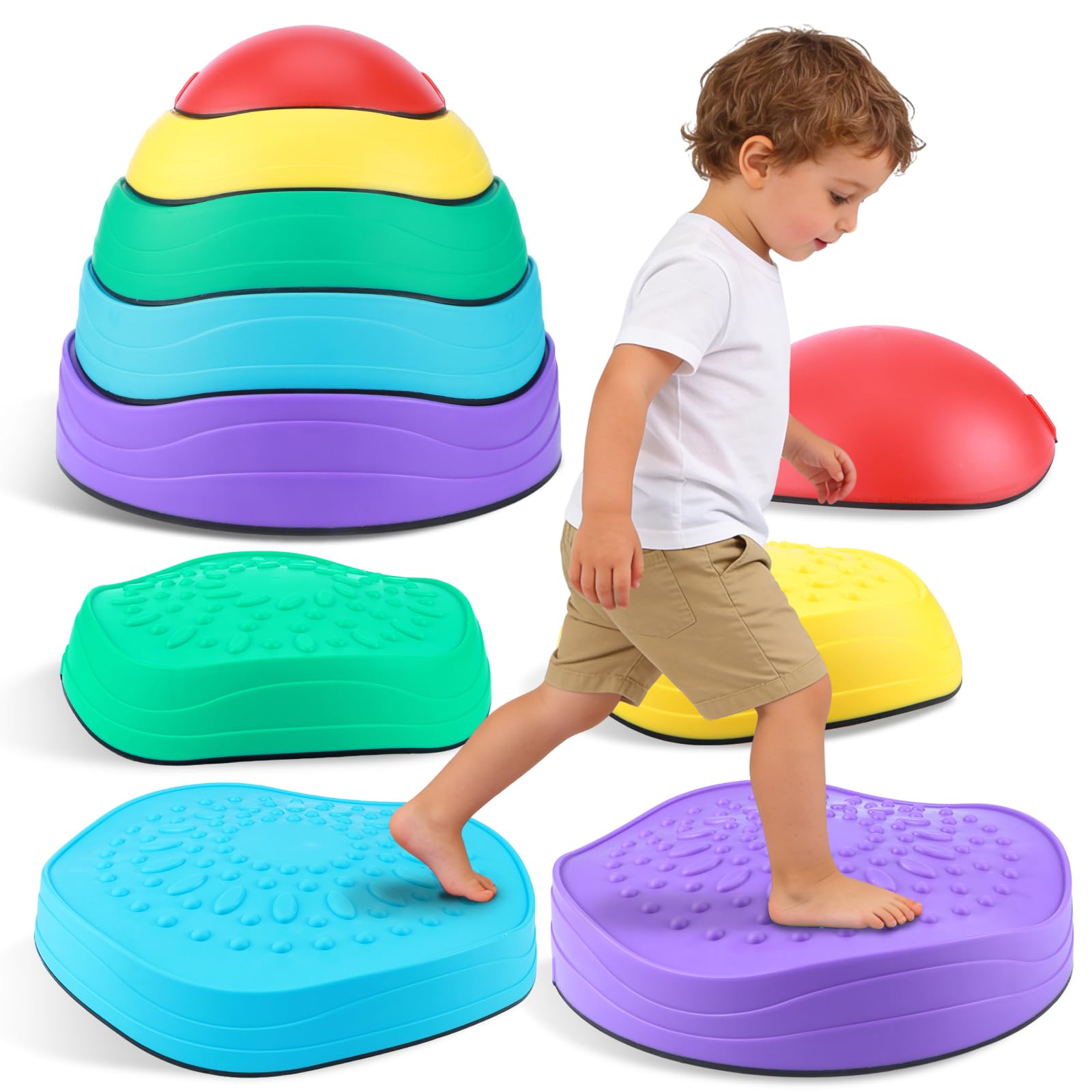 5 Pietre di Bilanciamento per Bambini, Equilibrio Pietre Impilabili Antiscivolo, Gioco Equilibrio Bambini Promuove la Coordinazione per Interni ed Esterno Giochi da Giardino