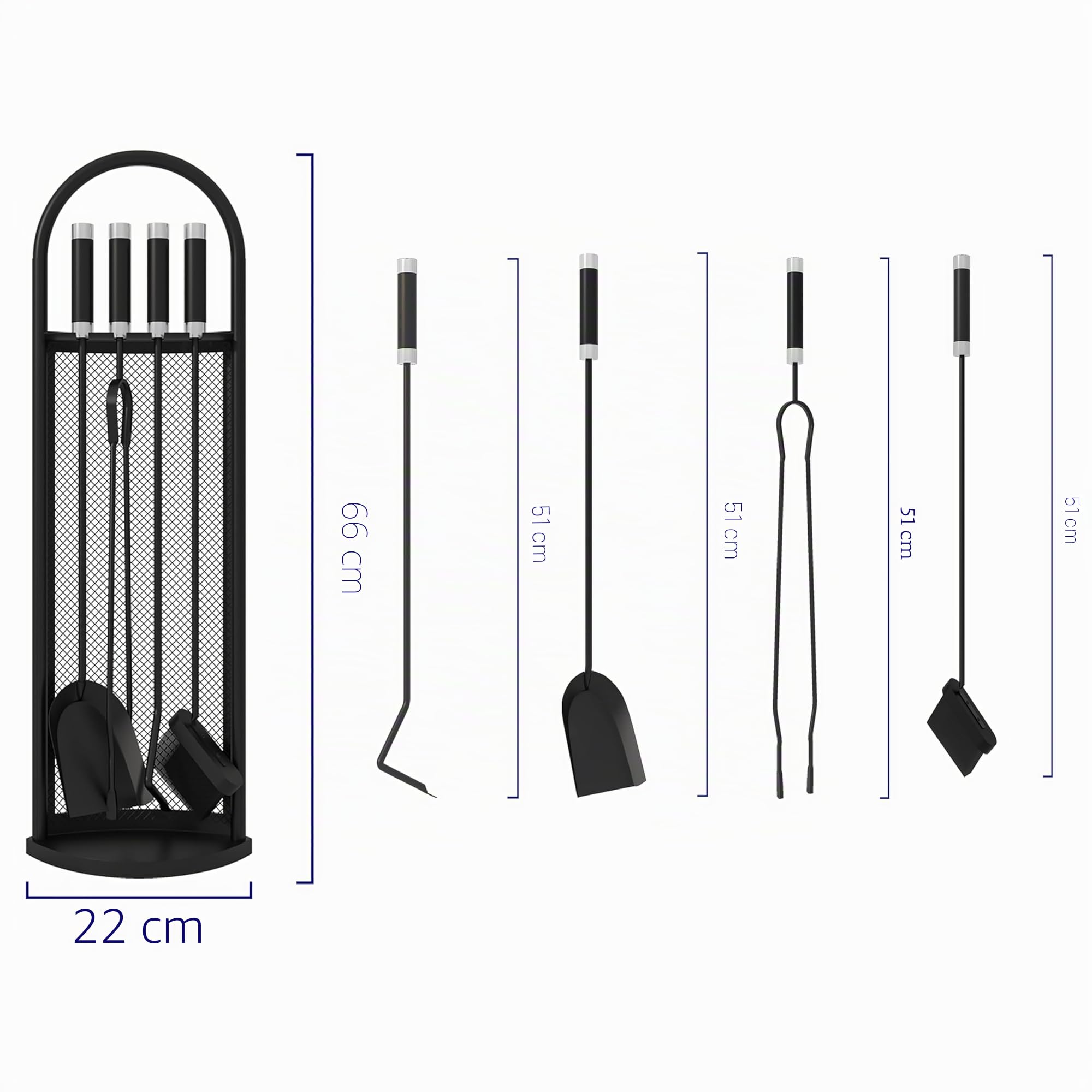Kingson Kaminbesteck-Set 5-teilig, 22 x 16 x 66 cm, Kaminzubehör, komplettes Kaminwerkzeug-Set für effiziente Kaminwartung, Schwarz