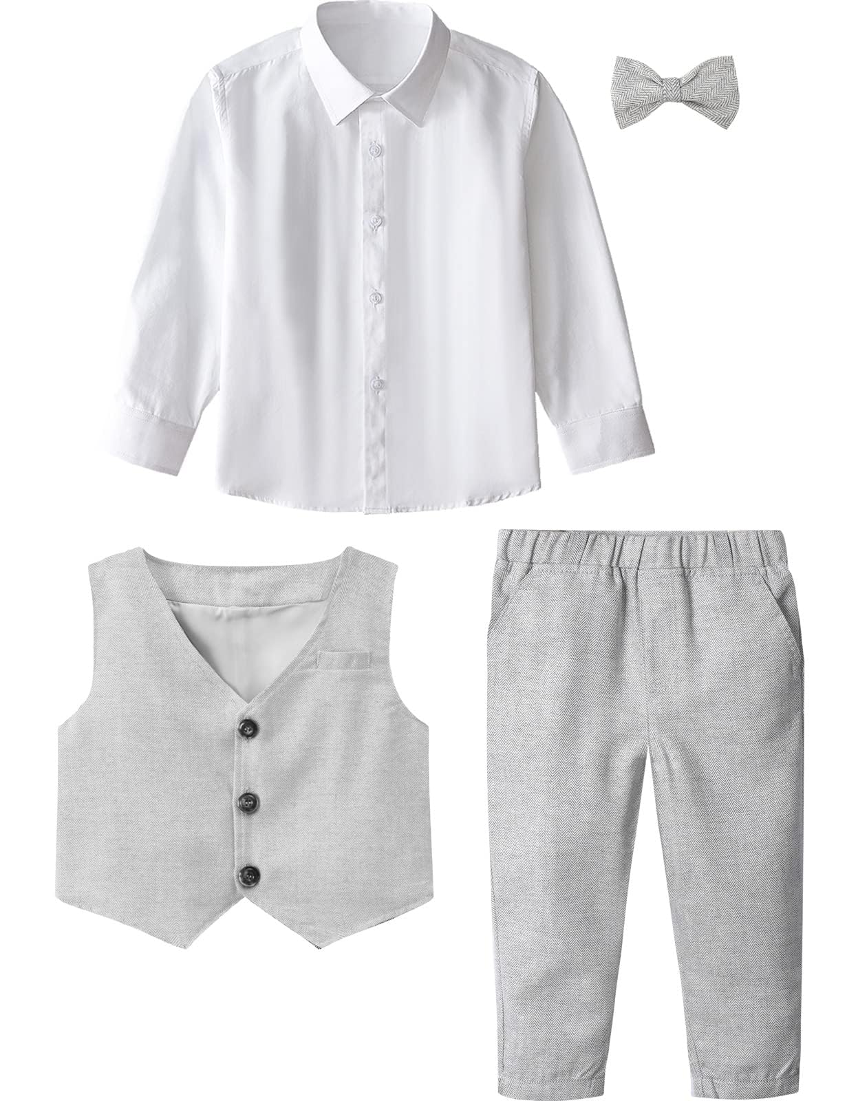 A&J DESIGN Toddler Suit for Boys Gentleman Wedding Church Photoshoot Formal Ring Bearer Outfit Dress Clothes Set Light Gray 3-4T