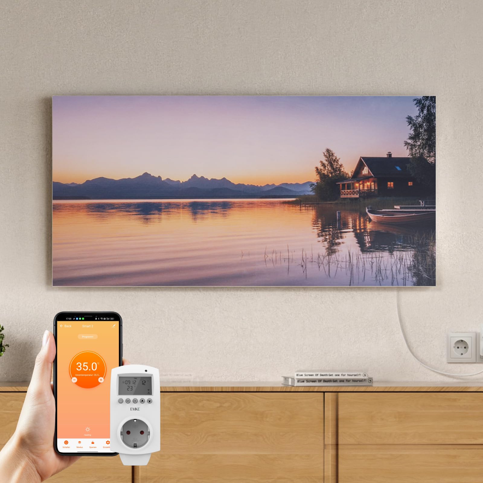 EMKE Panel Calefactor Infrarrojo Sin Marco, Cuadro de Lago al Atardecer