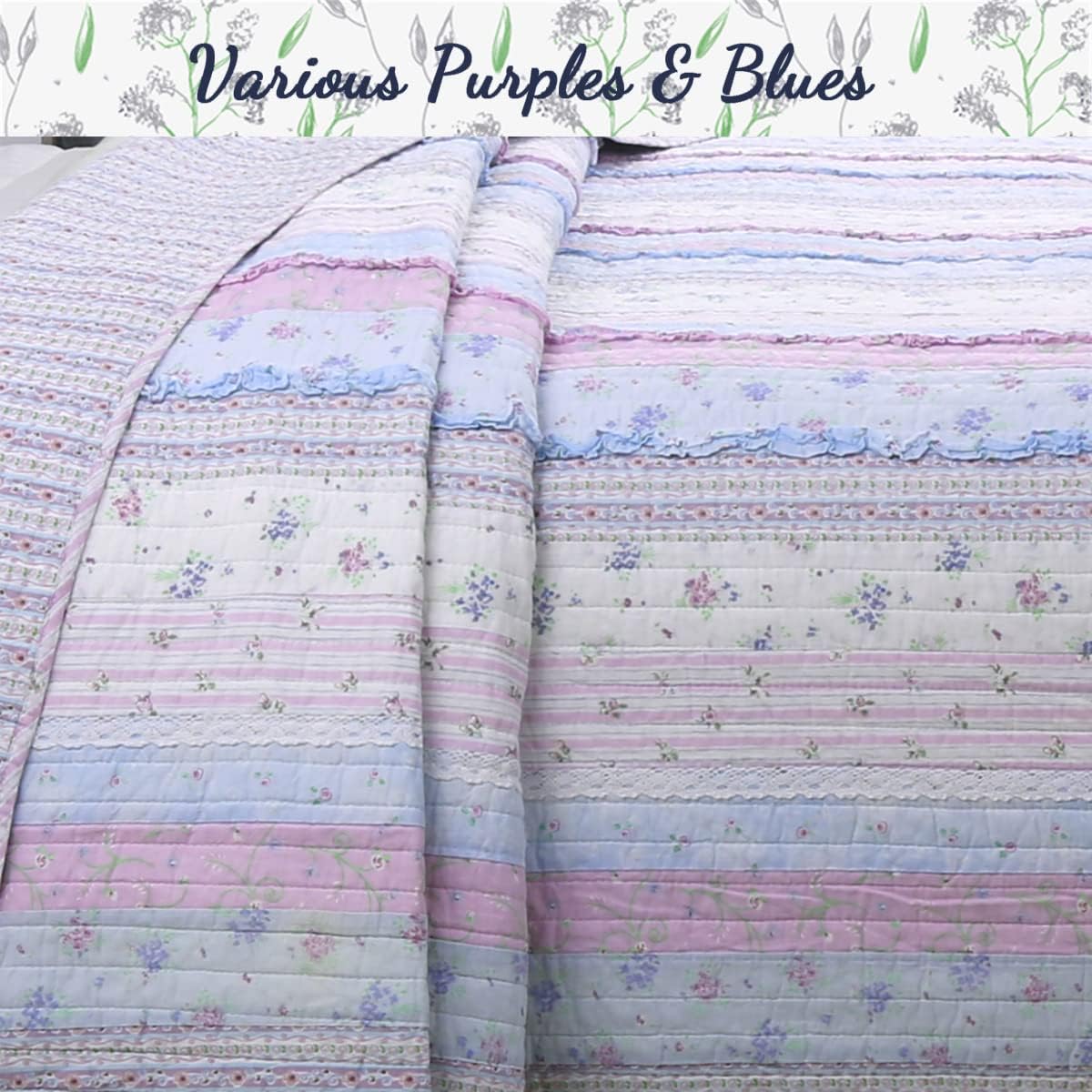 Lavender and Blue Cotton Reversible Full Quilt Set