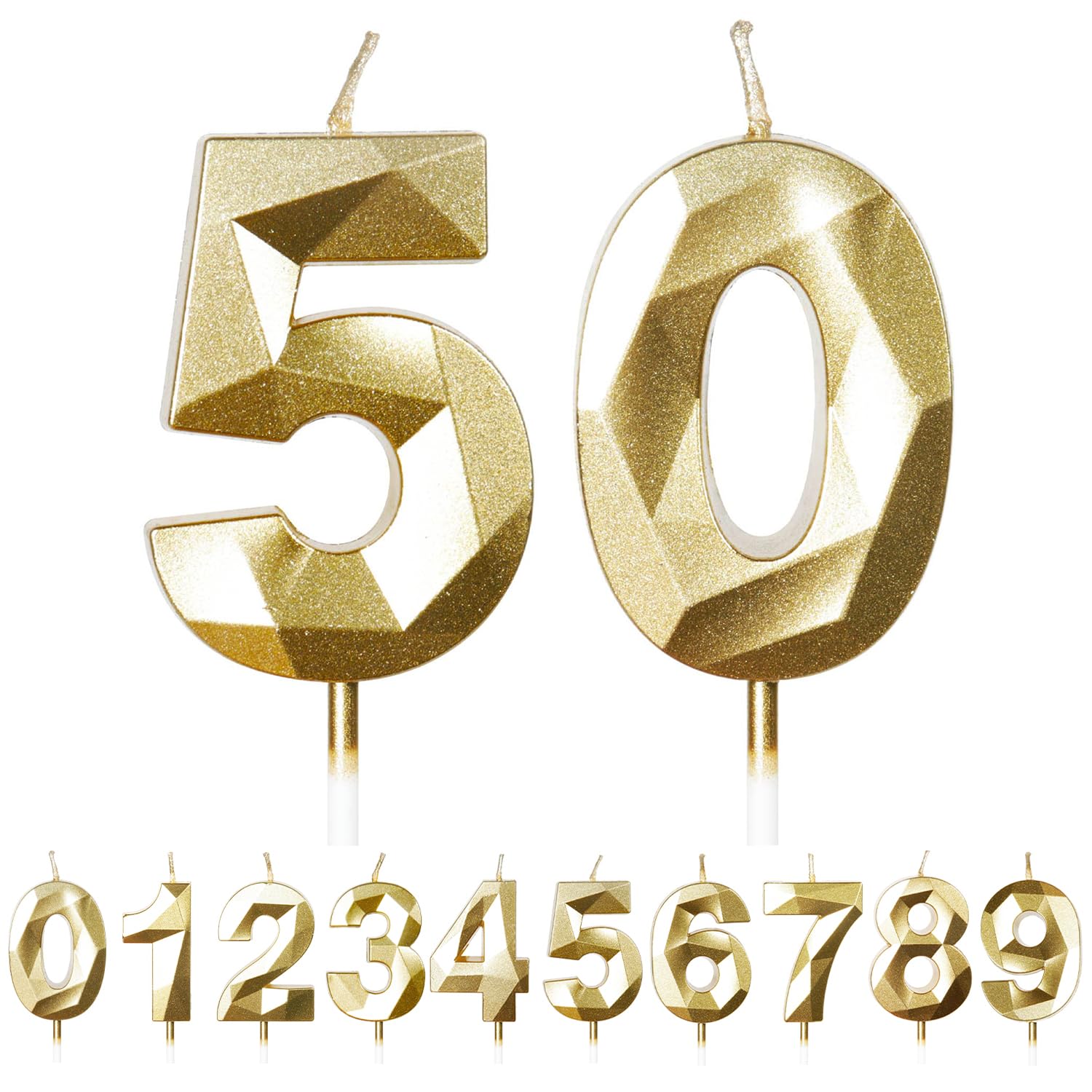 Fuzvol Gold Birthday Cake Candles, Number 50 Candle,Cake Topper Decorations
