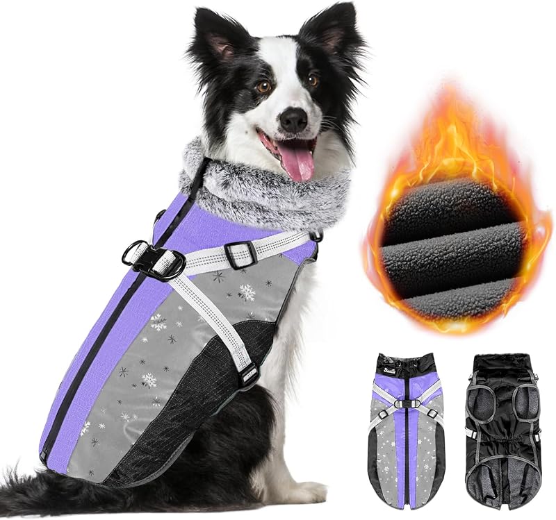 Casaco de Inverno para Cães SlowTon com Peitoral Removível, Forro de Fleece e Faixa Refletiva