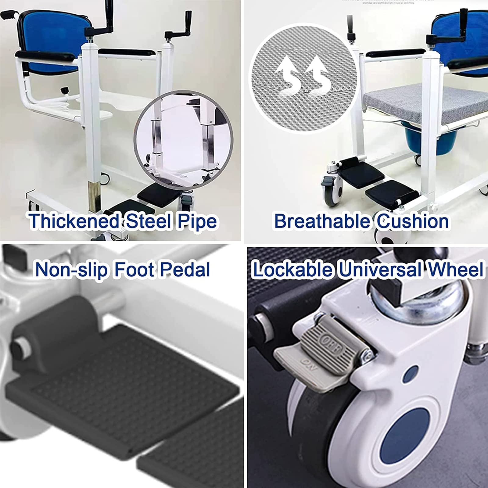 Sollevatore per Trasferimento Paziente, Macchina per Trasferimento Sollevamento Paziente Self-Service con Cuscino Morbido e Sedile WC, Sollevatore Manuale per Sedia a Rotelle da Trasporto, Traslator