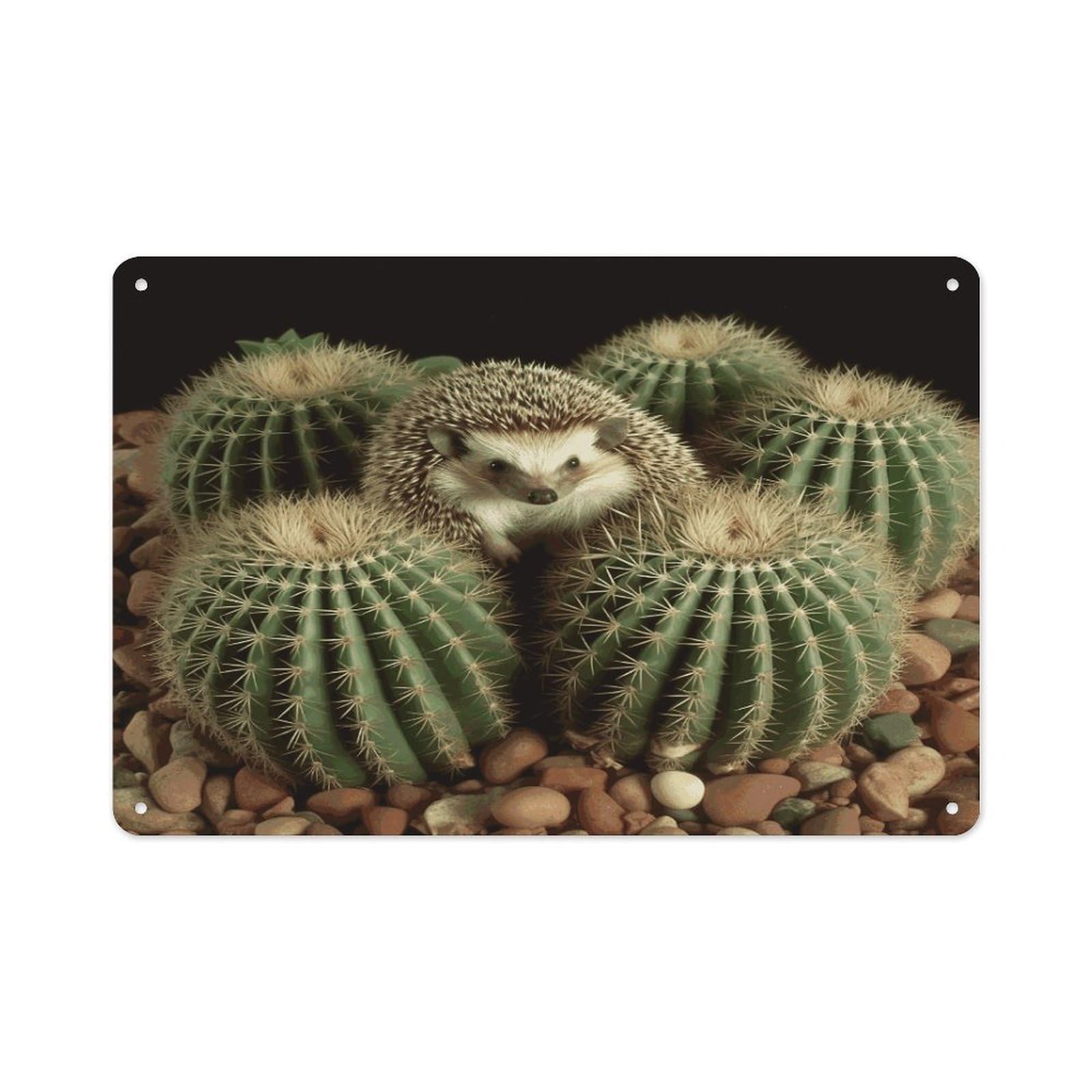 Btcowzrv Style Hedgehogs Cactus Metal Sign 7.9 X 11.8 Inch, Aluminum Sign Wall Art Decor Easy To Install, Decorative Plaque For Home Bar Kitchen Pub Shop Garage
