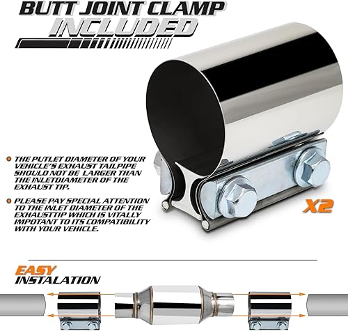 Miniatura 7 de M-AUTO Silenciador universal de entrada y salida de 3 pulgadas, conjunto de silenciador de escape de acero inoxidable resistente, longitud total de