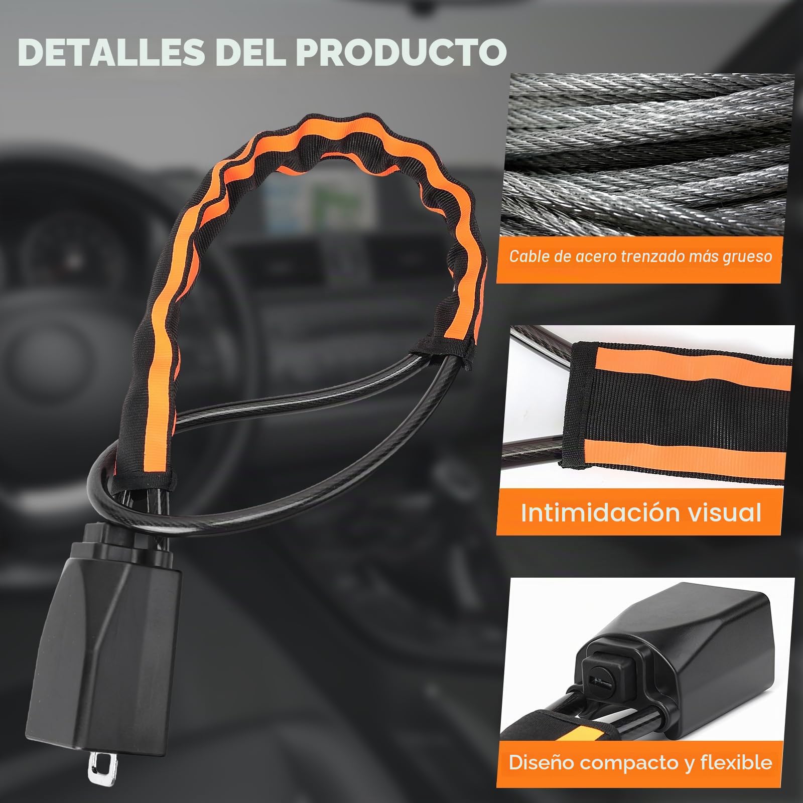 Thlevel Antirrobo Coche Volante Alta Bloqueo de Volante Coche | Visibilidad con 3 Llaves para Furgonetas Camper y Autocaravanas